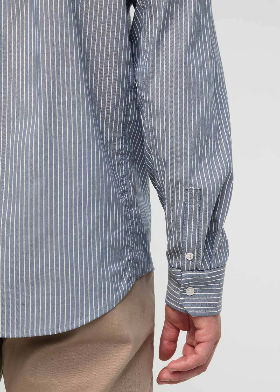Duer - Cloudweight Twill One Pocket Shirt in Slate Blue Fine Stripe