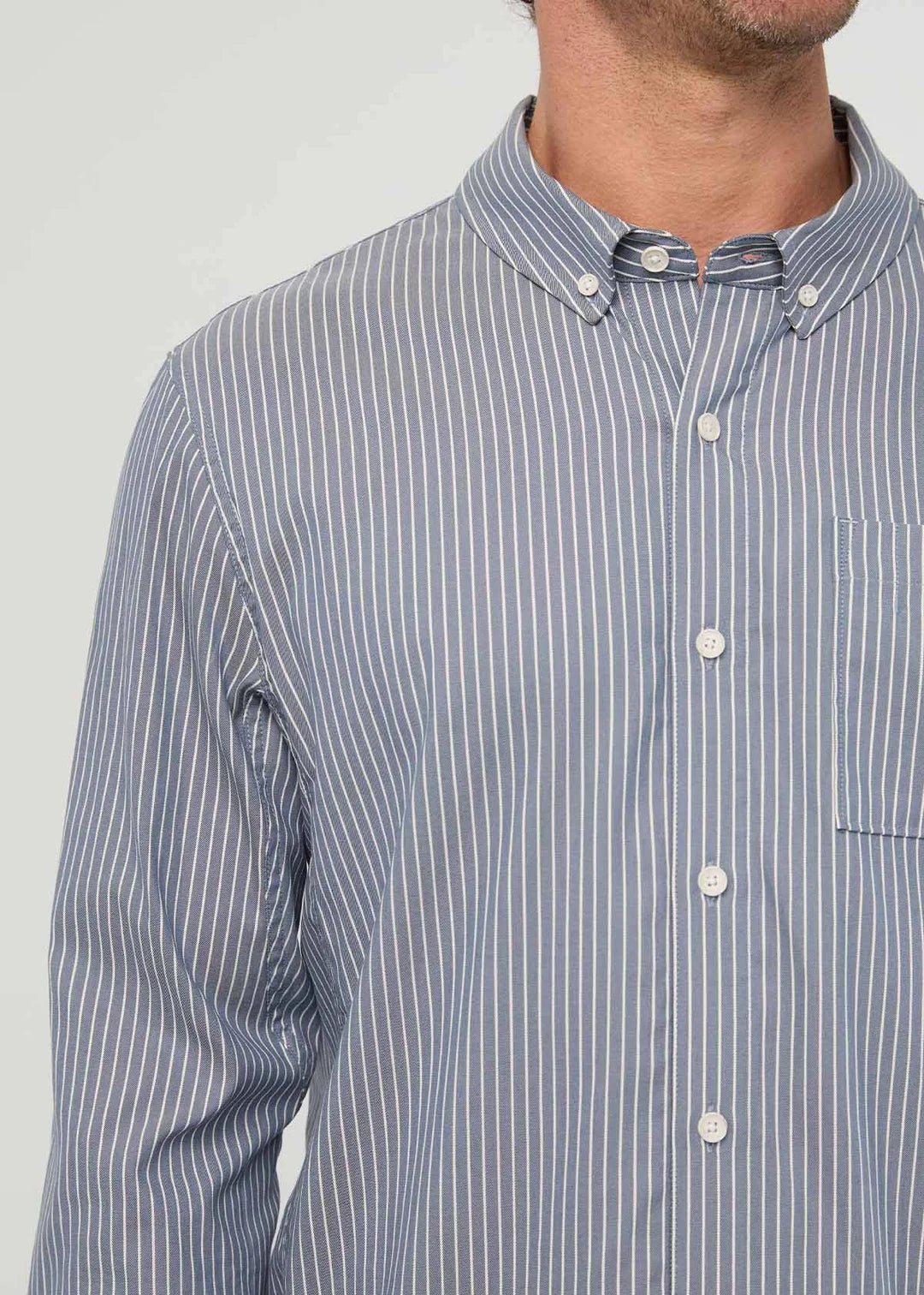 Duer - Cloudweight Twill One Pocket Shirt in Slate Blue Fine Stripe