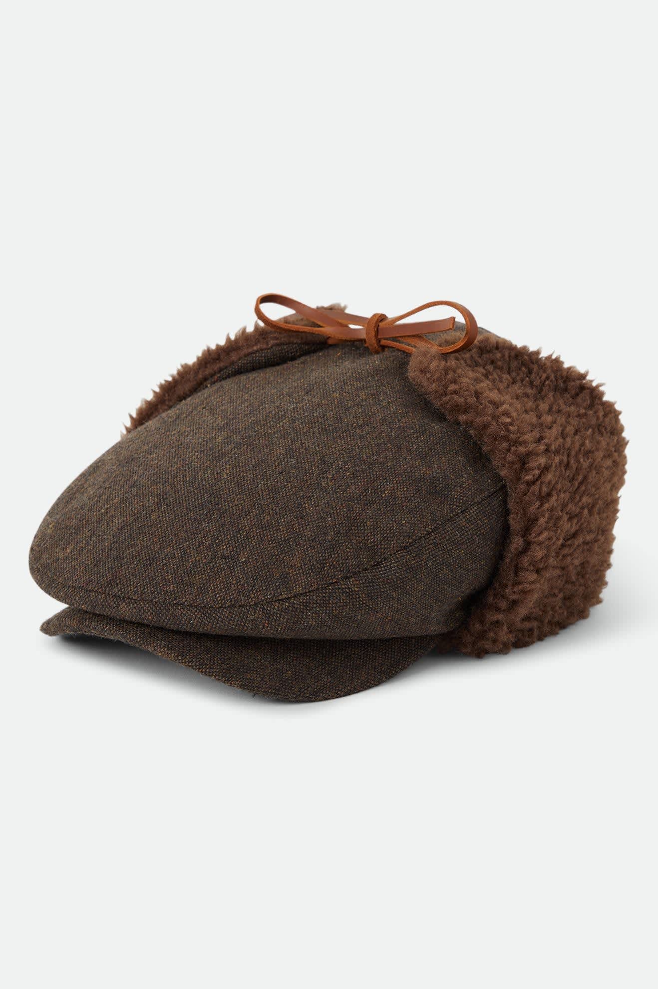 Brixton - Barrel Earflap Snap Cap in Brown Tweed