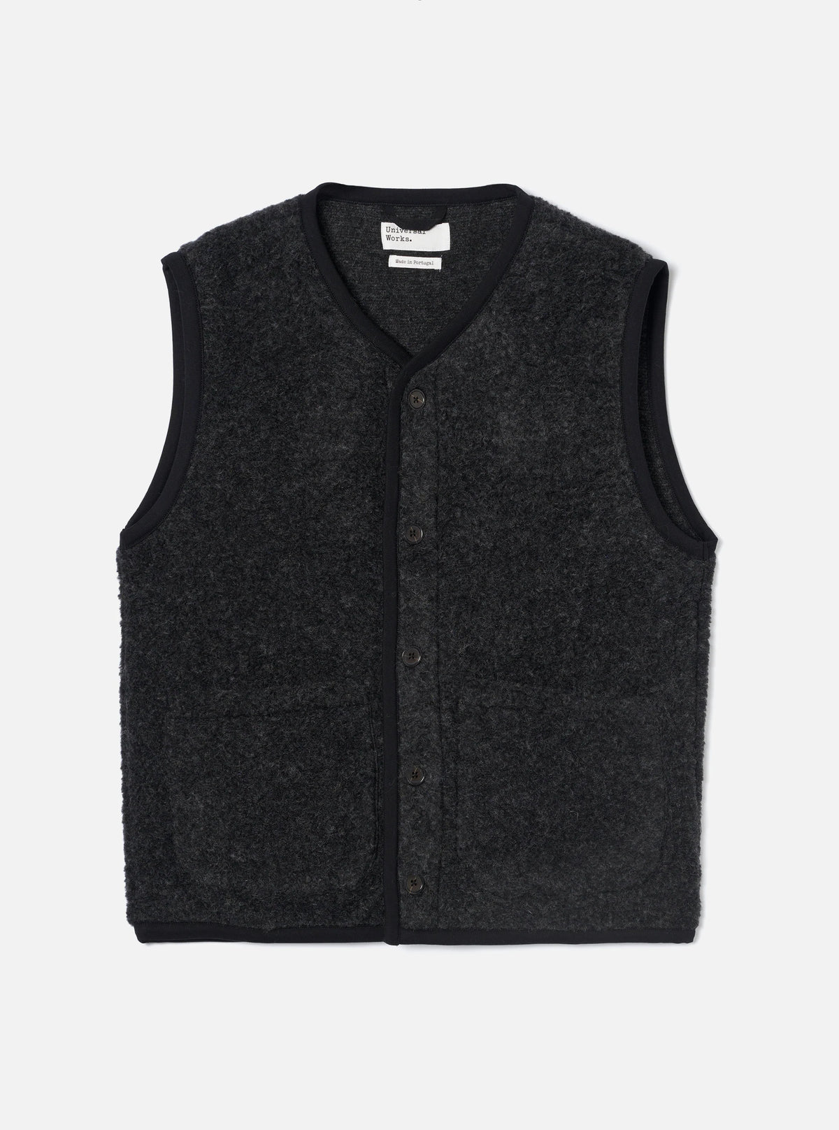 Universal Works - Lancaster Gilet in Charcoal Bouclet Fleece