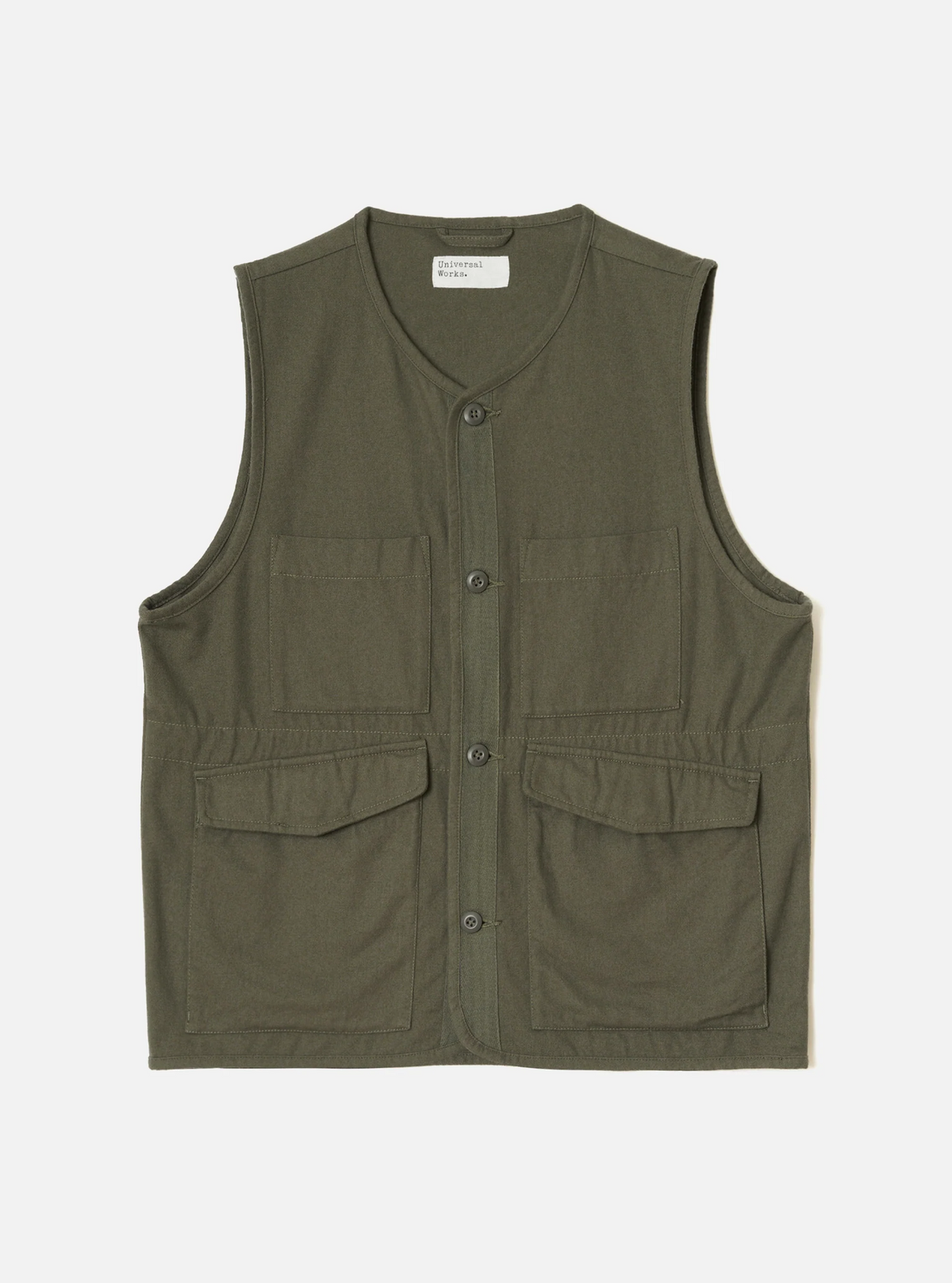 Universal Works - 4 Pocket Gilet in Olive Brushed Moleskin