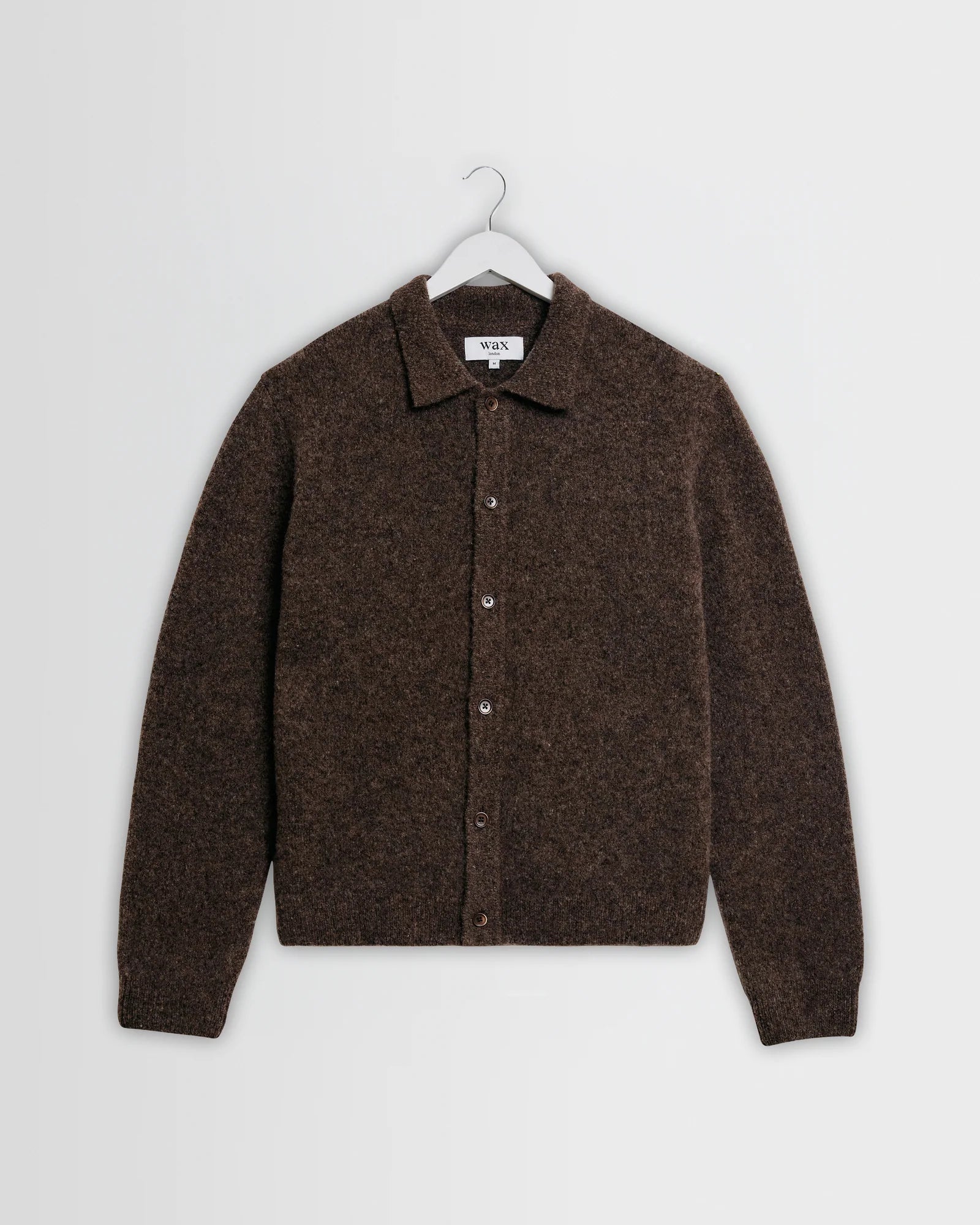 Wax London - Tristan Fluffy Long-Sleeve Knitted Polo in Chocolate Brown