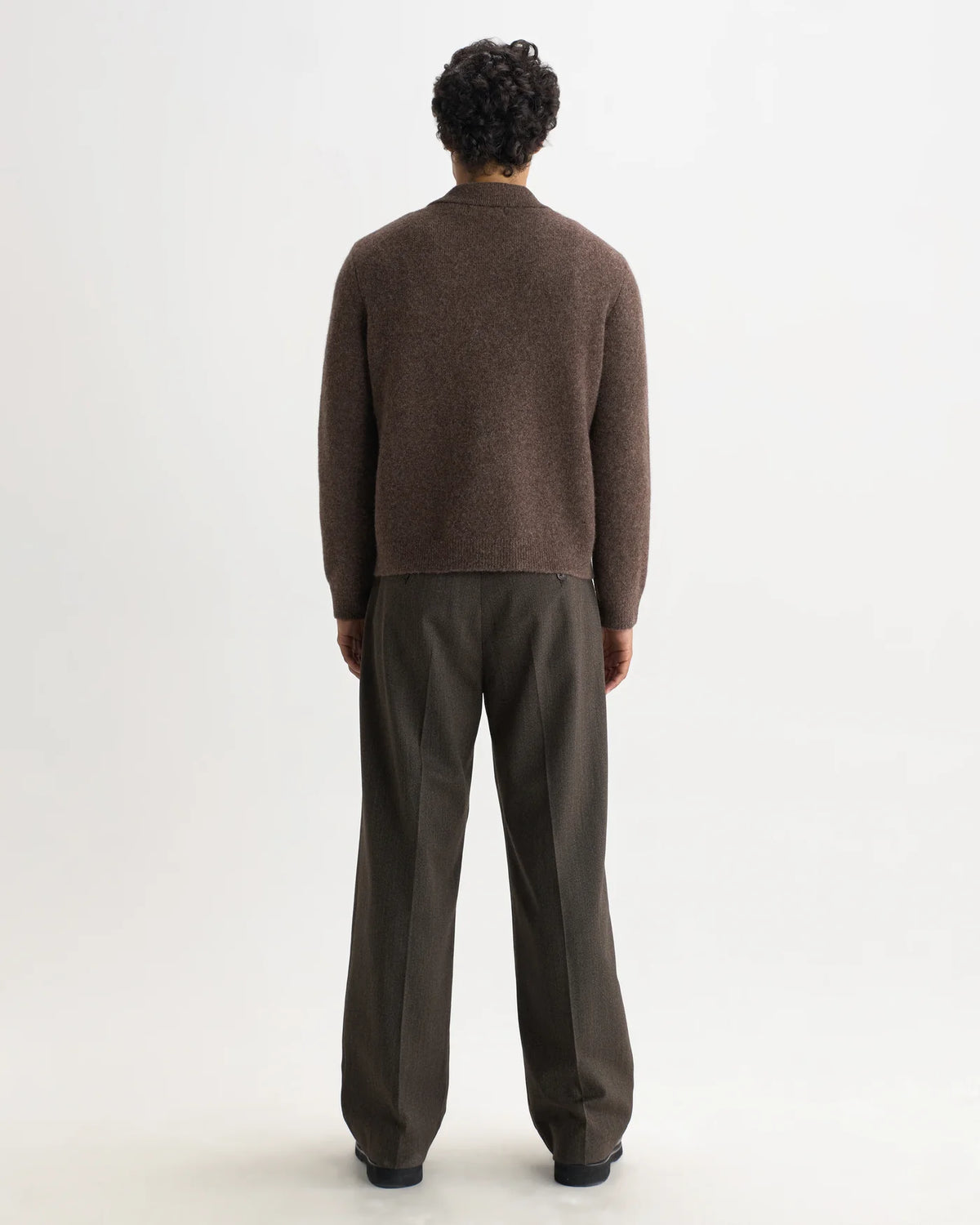Wax London - Tristan Fluffy Long-Sleeve Knitted Polo in Chocolate Brown