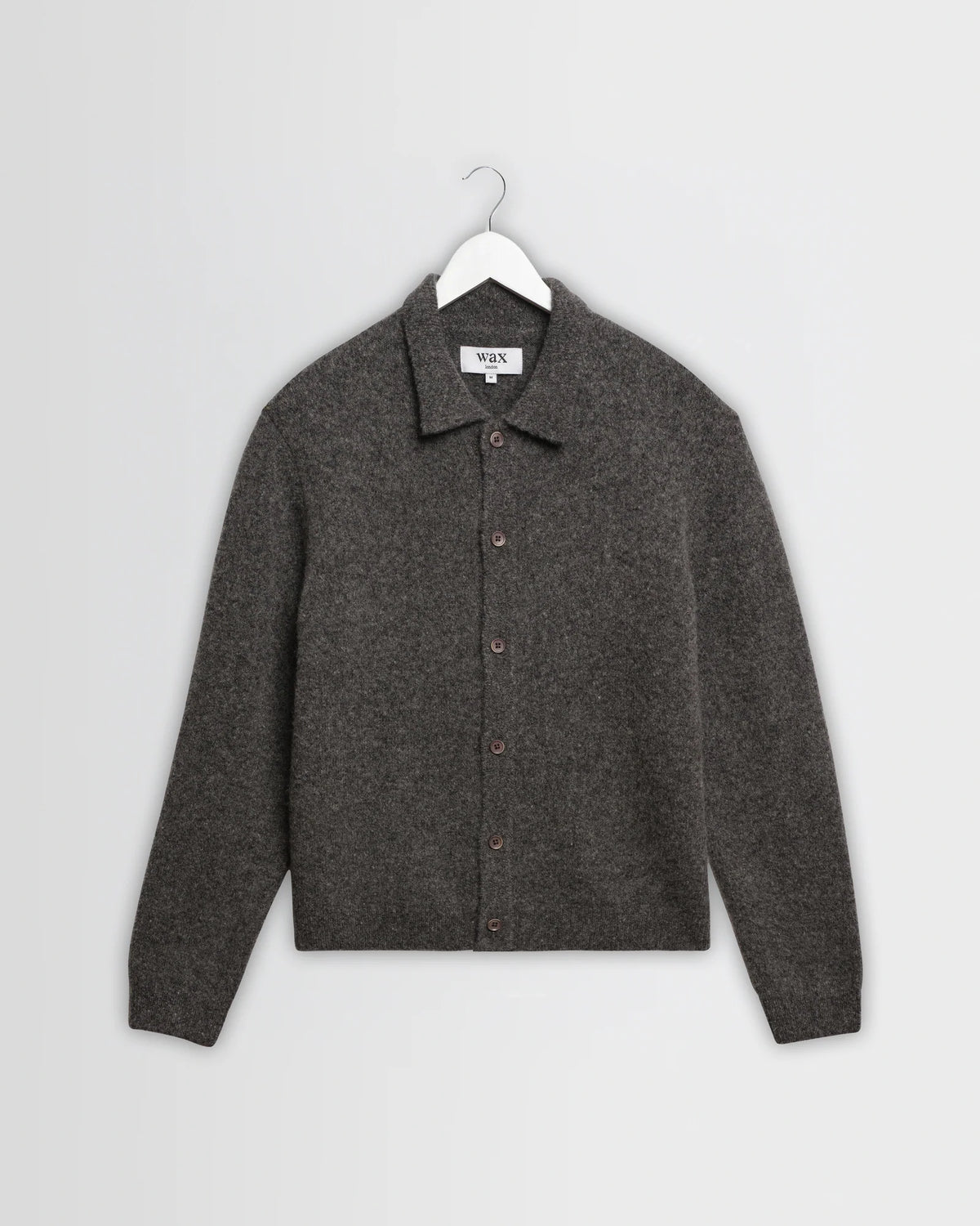 Wax London - Tristan Fluffy Long-Sleeve Knitted Polo in Charcoal
