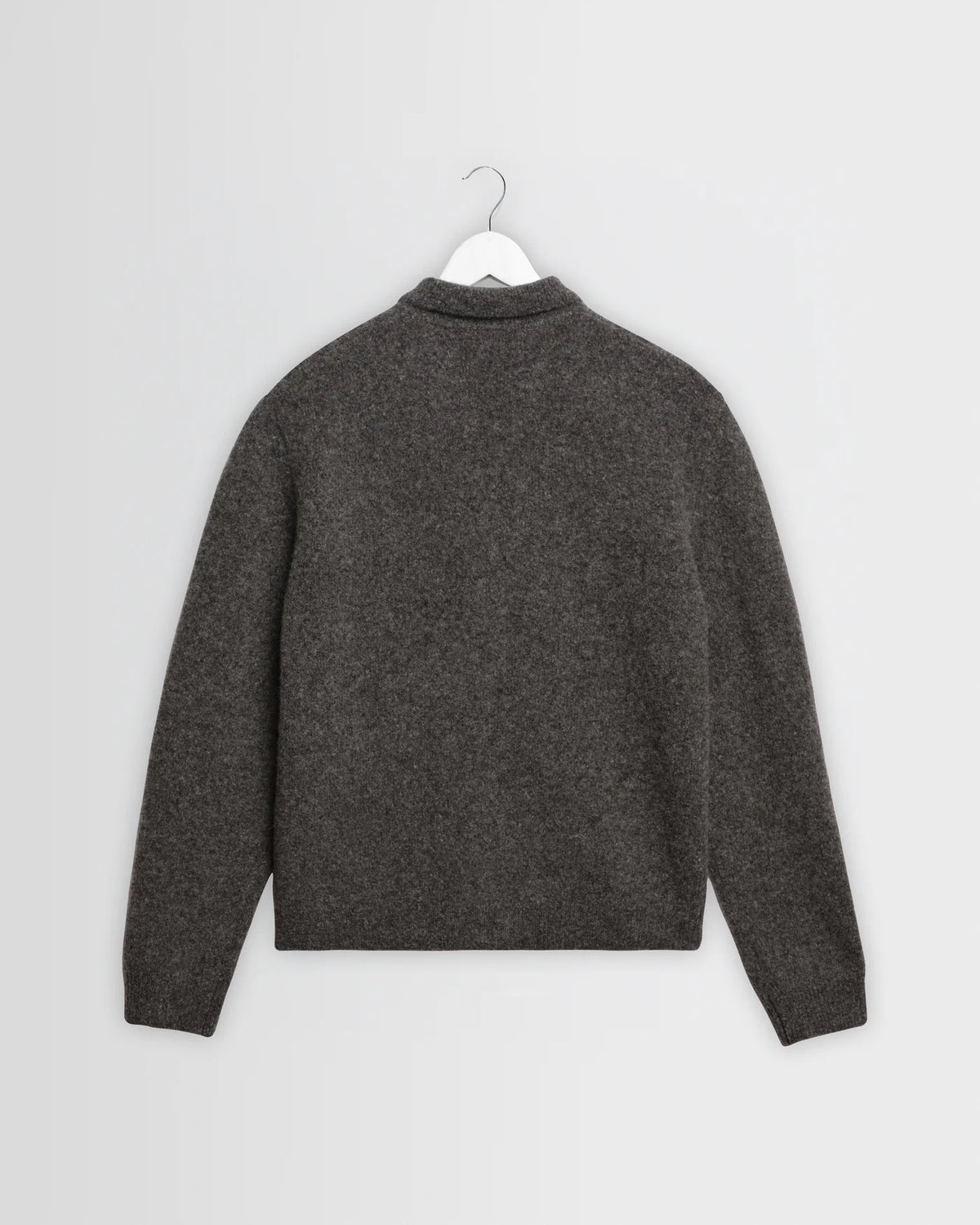 Wax London - Tristan Fluffy Long-Sleeve Knitted Polo in Charcoal