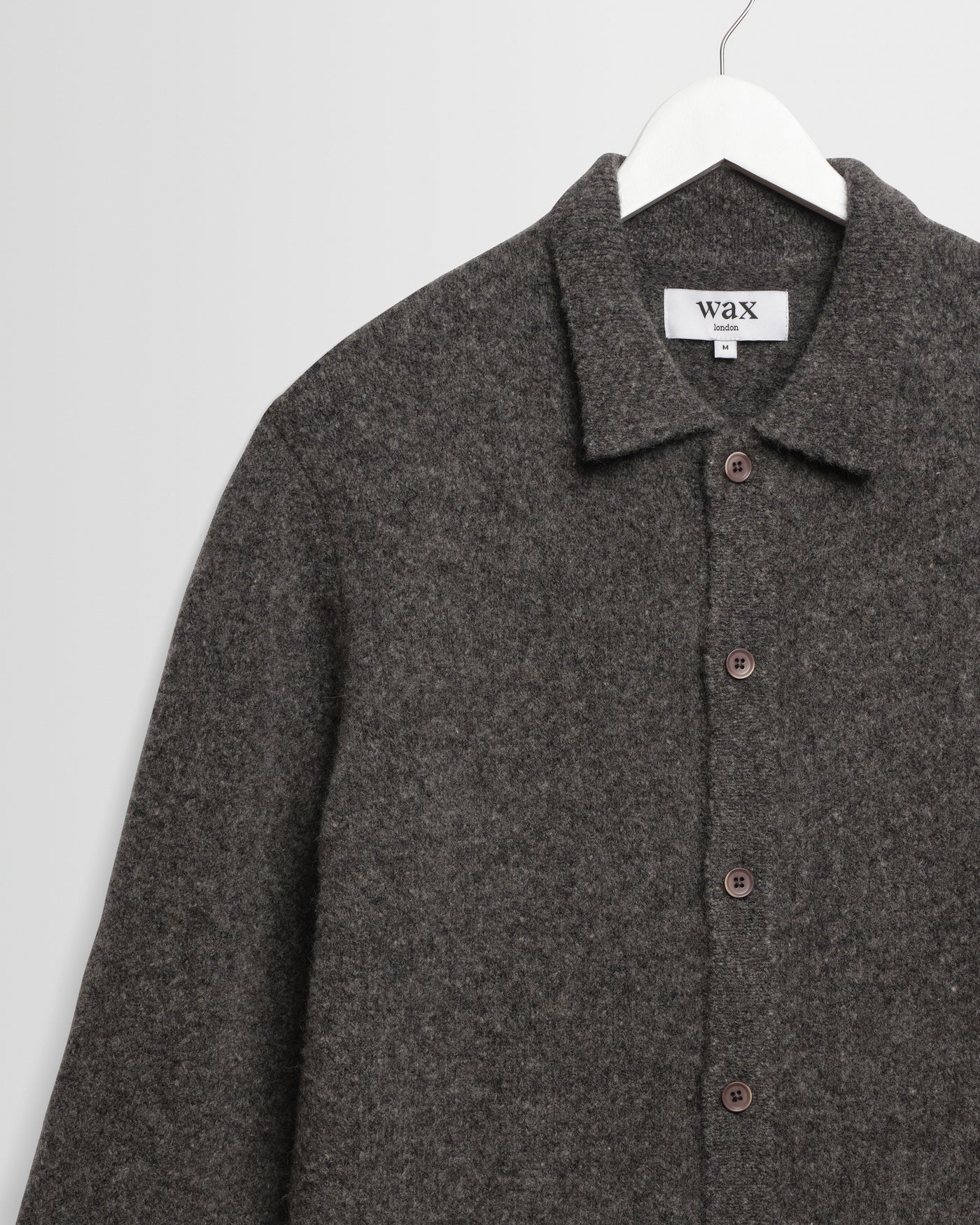 Wax London - Tristan Fluffy Long-Sleeve Knitted Polo in Charcoal