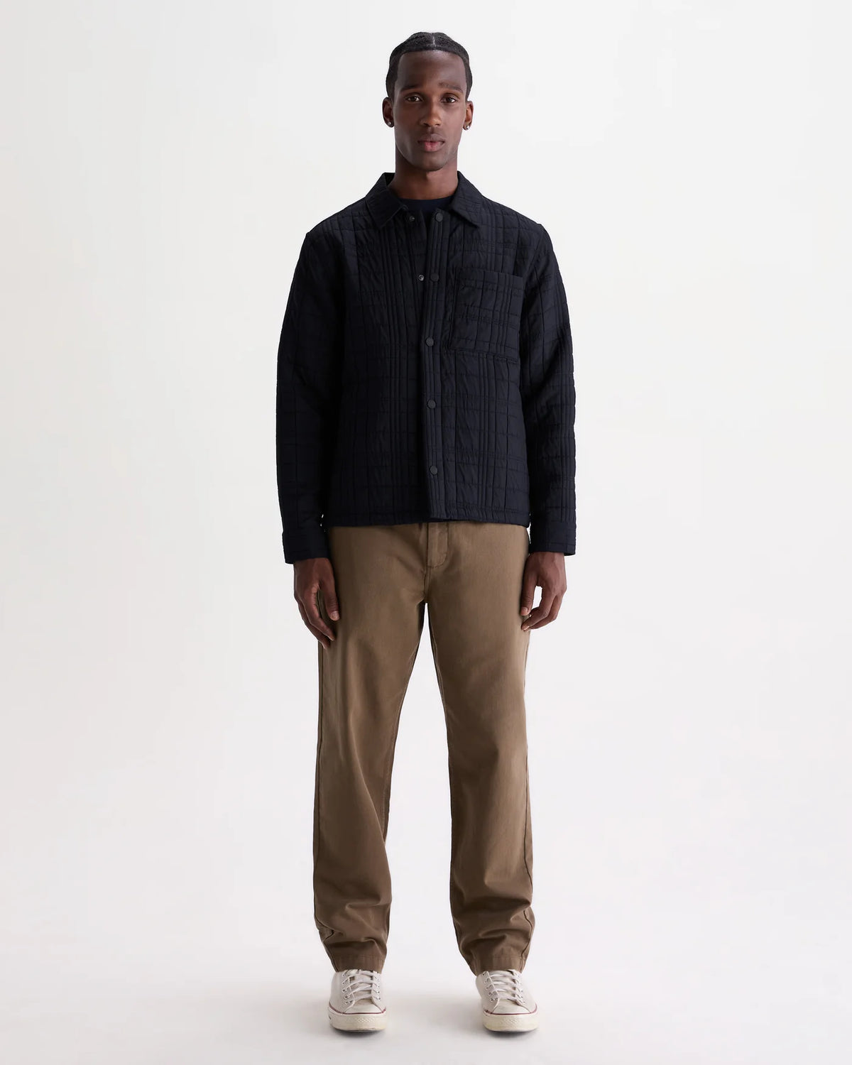 Wax London - Romer Quilted Check Overshirt in Navy