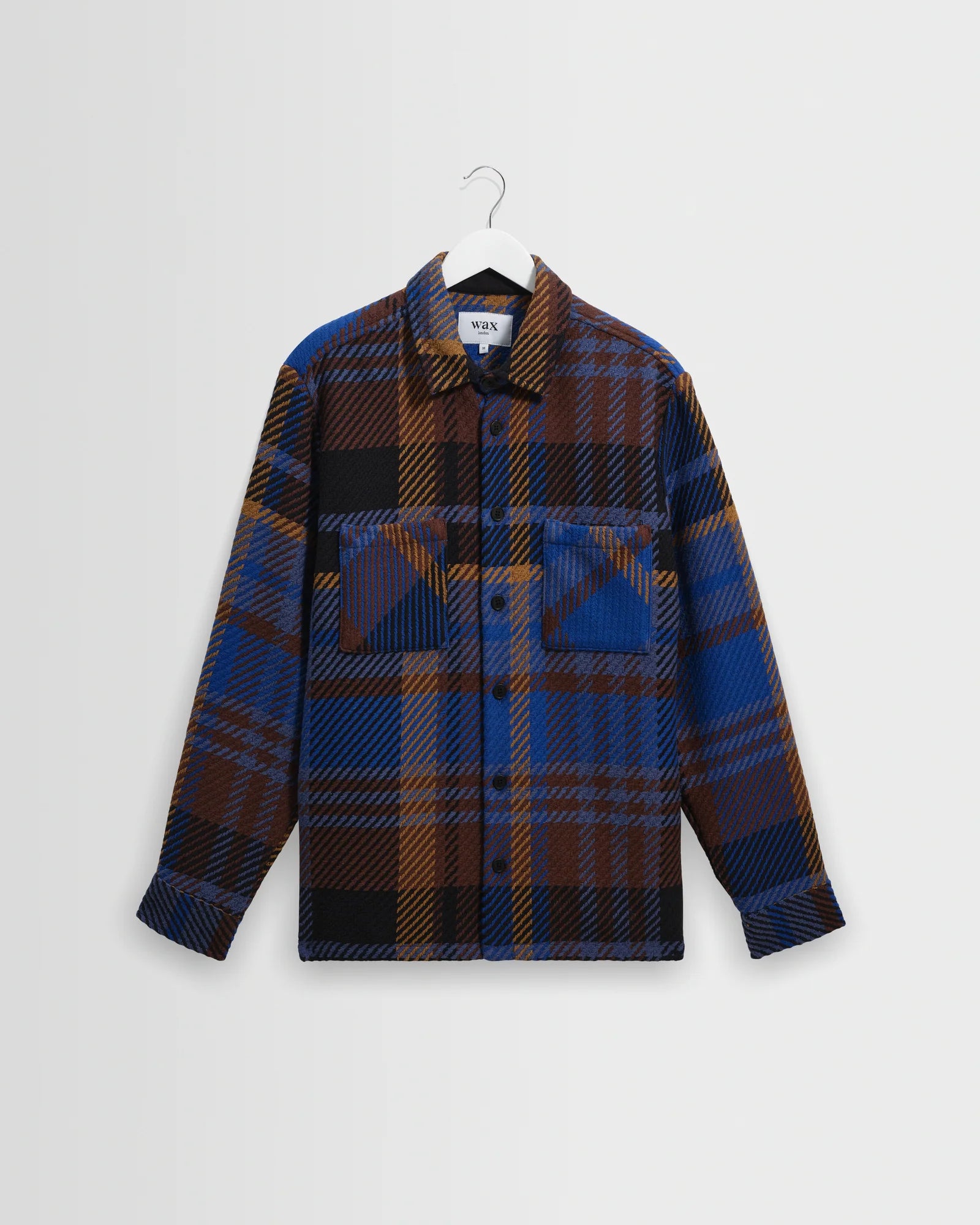 Wax London - Whiting Overshirt in Blue And Brown Bold Check