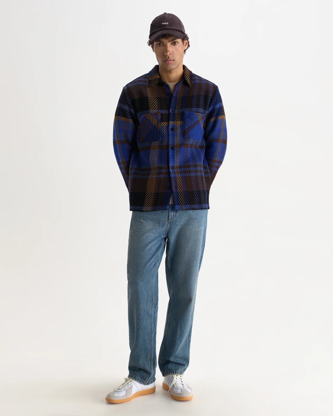 Wax London - Whiting Overshirt in Blue And Brown Bold Check