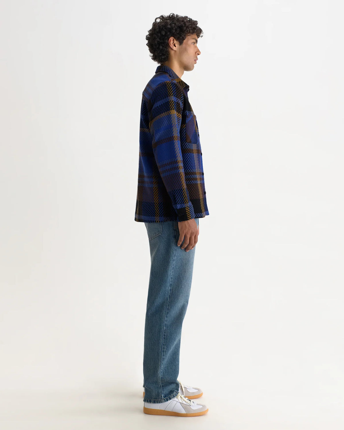 Wax London - Whiting Overshirt in Blue And Brown Bold Check