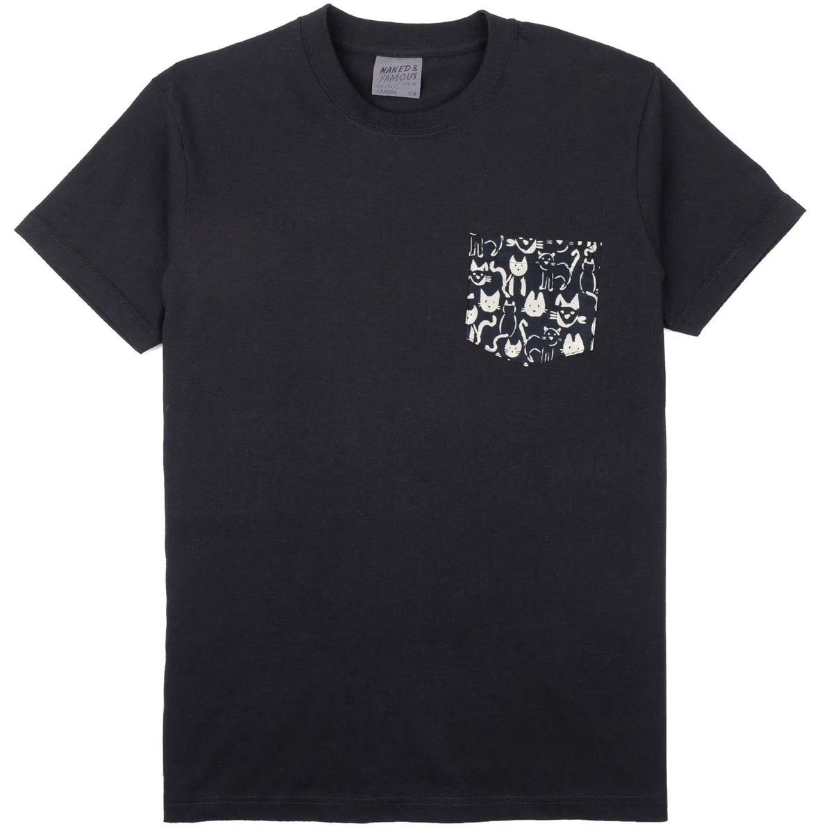 Naked & Famous - Pocket Tee in Black Cat Strokes