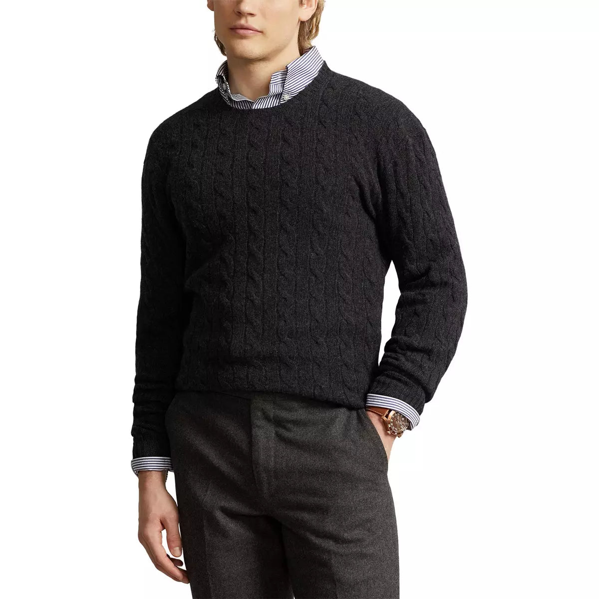Polo Ralph Lauren - Cable-Knit Wool-Cashmere Sweater in Dark Granite Heather