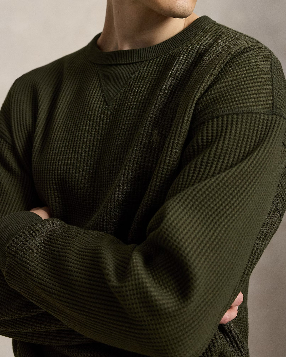 Polo Ralph Lauren - Relaxed Fit Waffle-Knit Sweatshirt in Company Olive