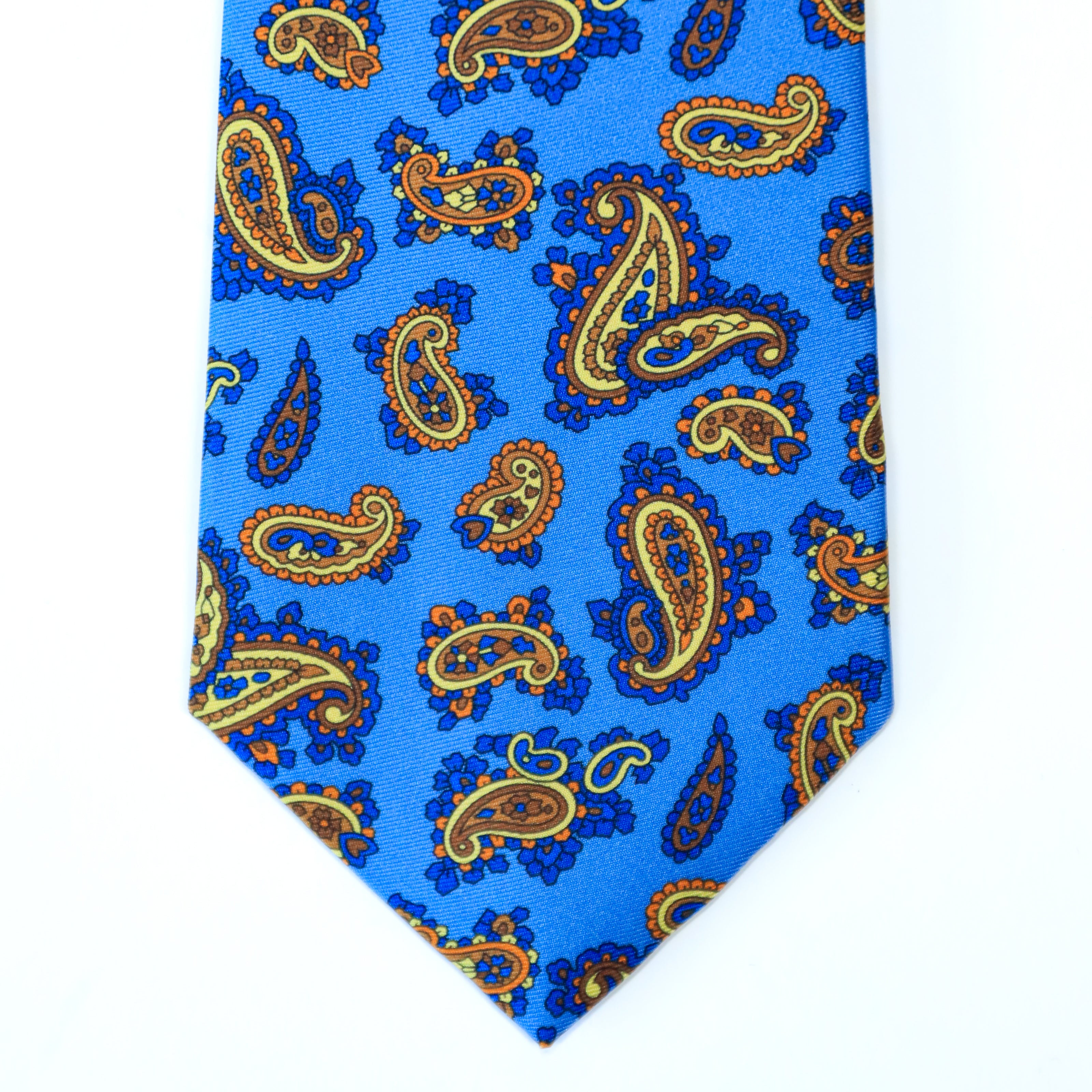Atkinsons - Silk Twill Tie: Bright Blue Paisley