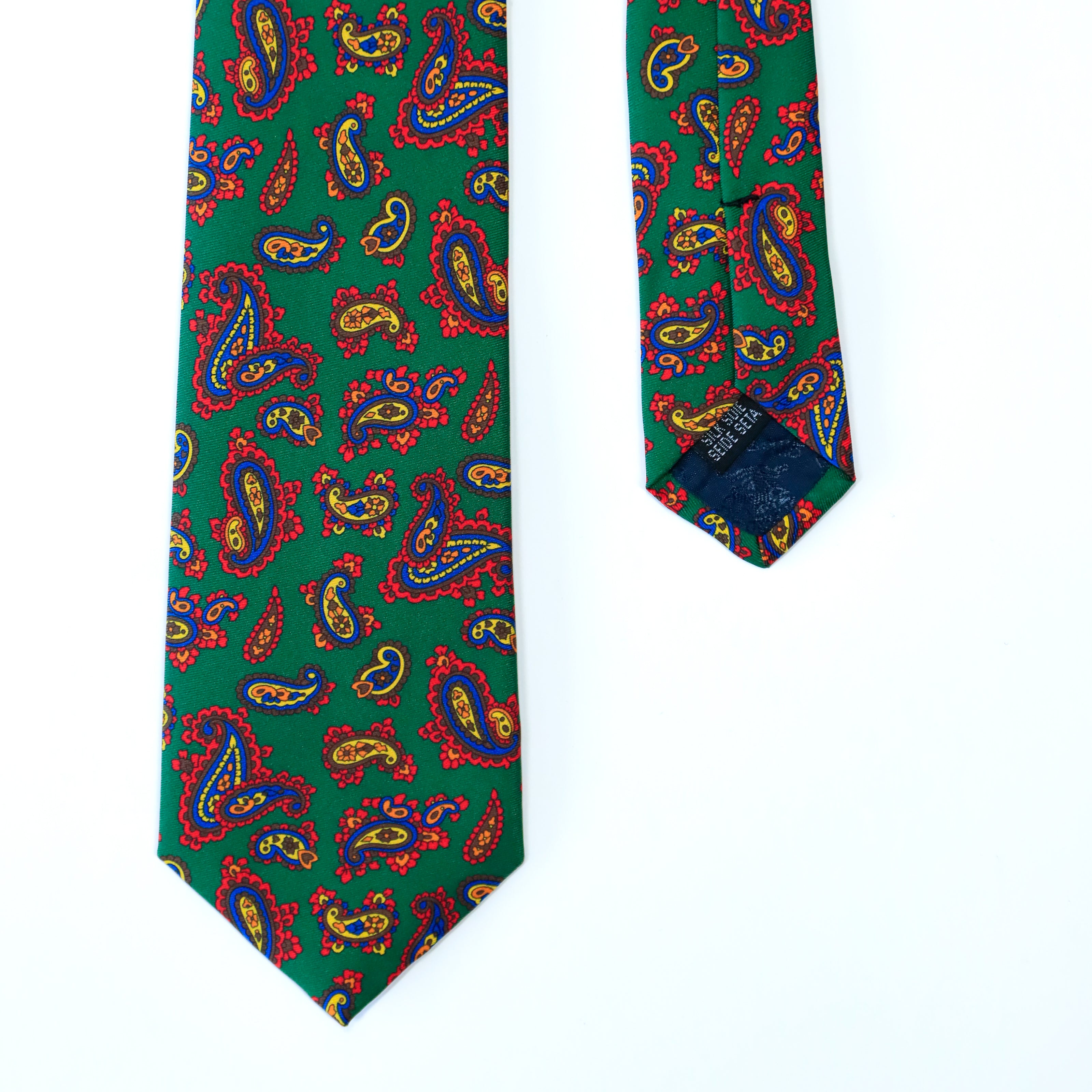 Atkinsons - Silk Twill Tie: Green Paisley