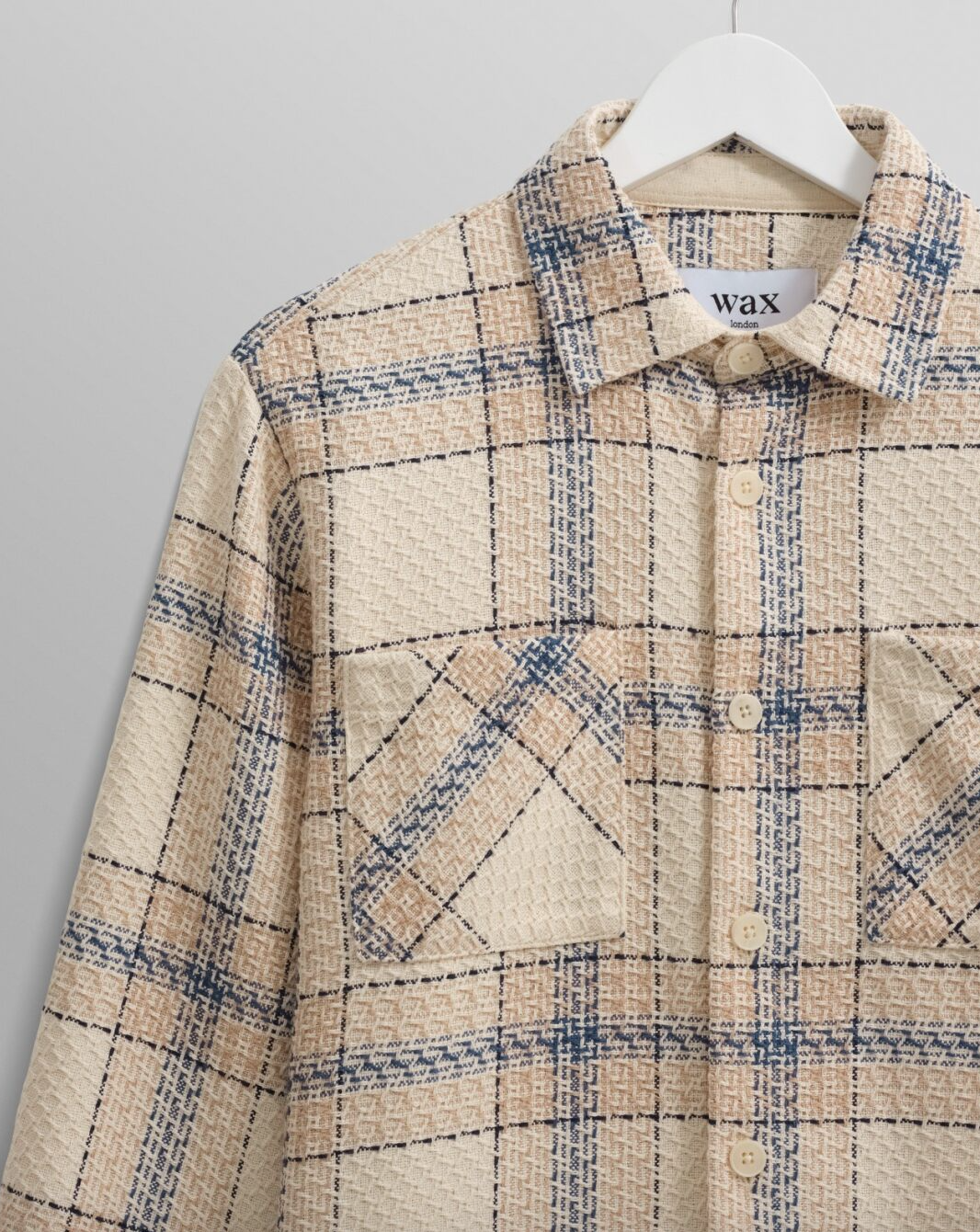 Wax London- Summer Whiting Overshirt Earl Check Ecru/ Blue