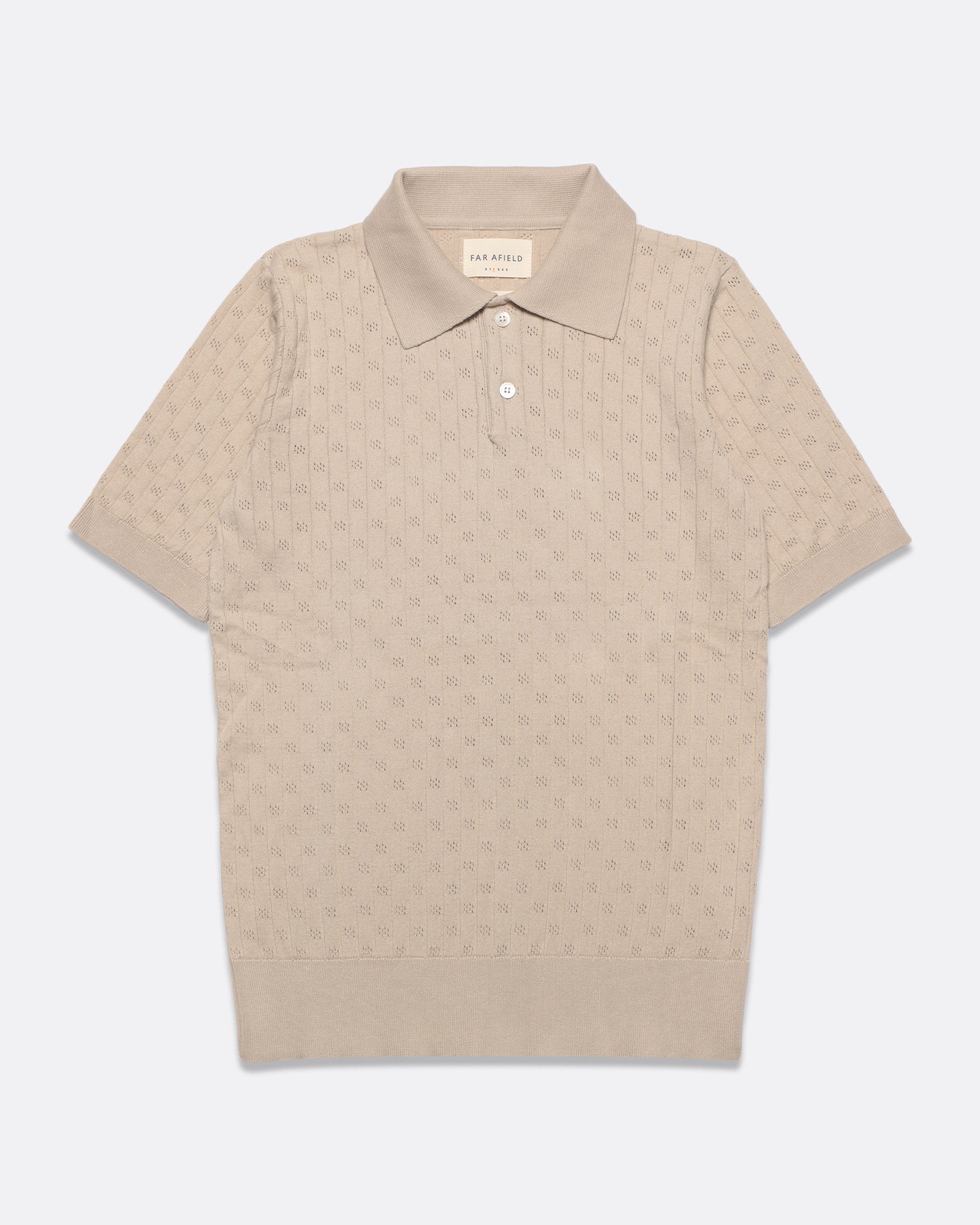 Far Afield- Jacobs Perforated Lace Polo in Peyote Sand