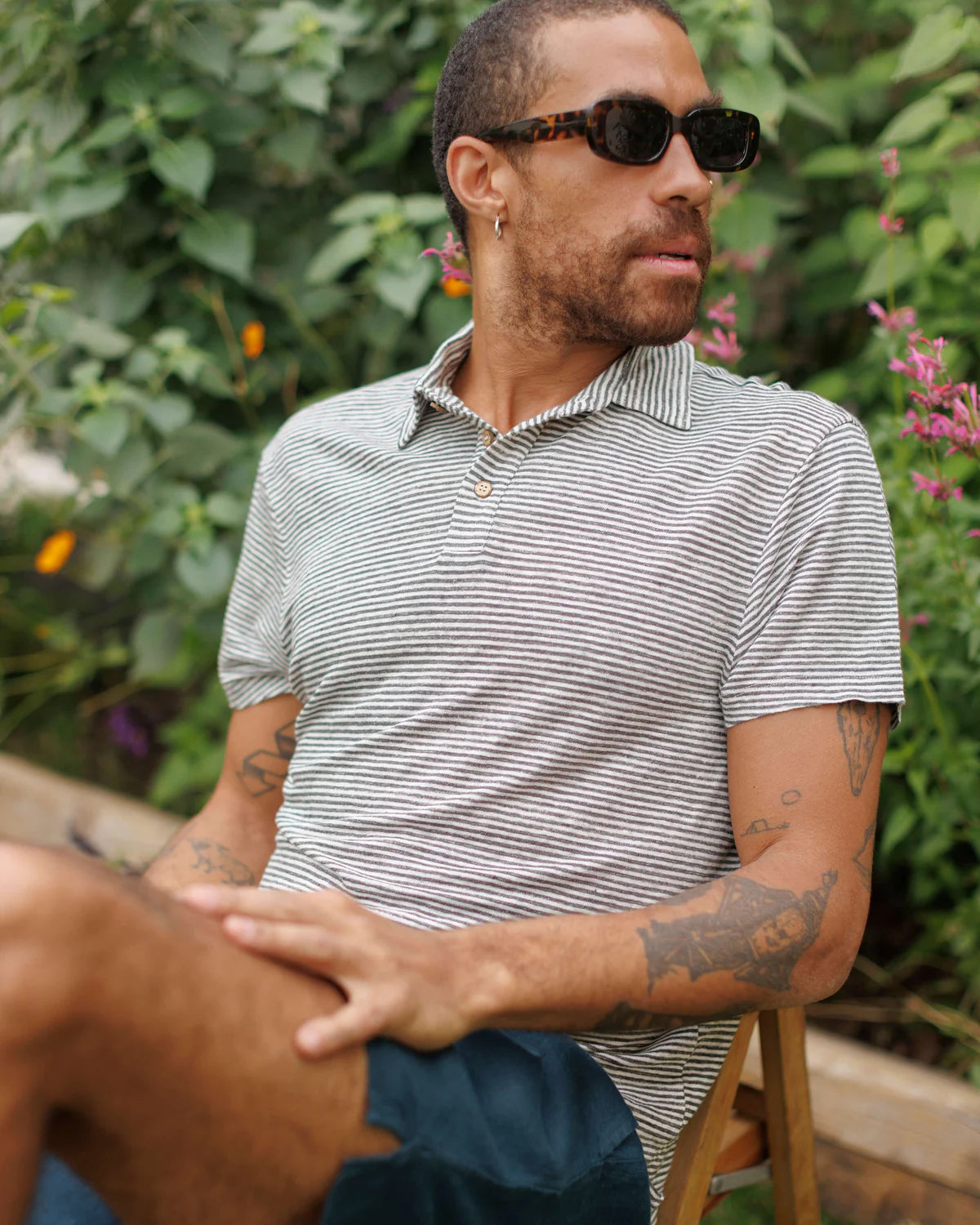 Alex Crane - Knit Polo in Lines