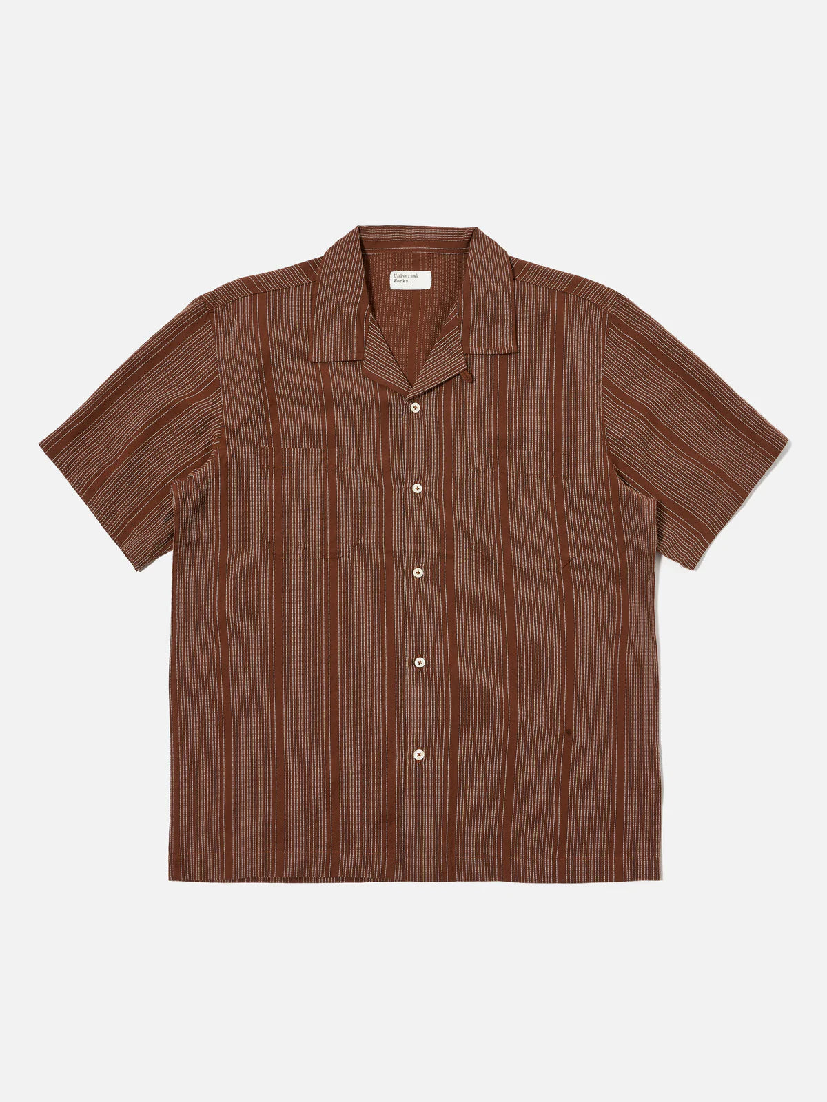 Universal Works - Sal Road Shirt in Brown Kantha Stripe