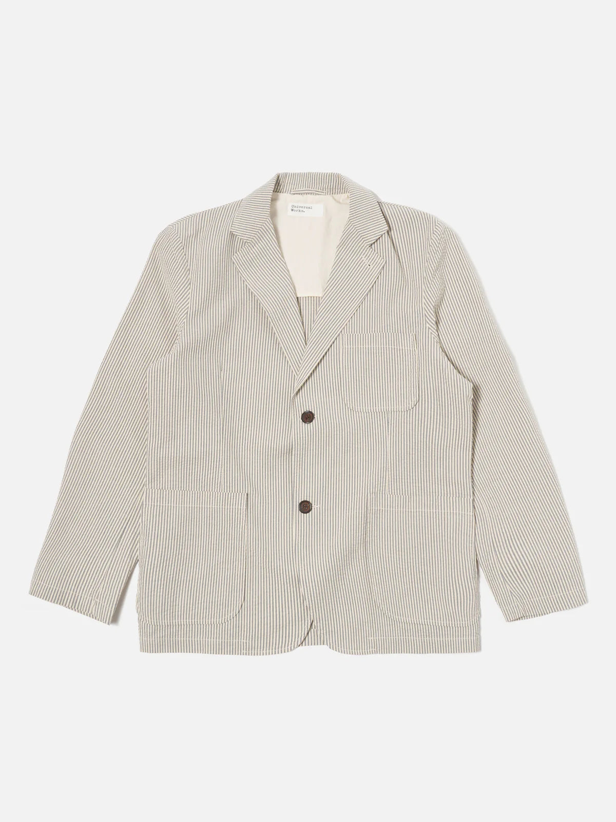 Universal Works - Two Button Jacket in Grey Derby Stripe