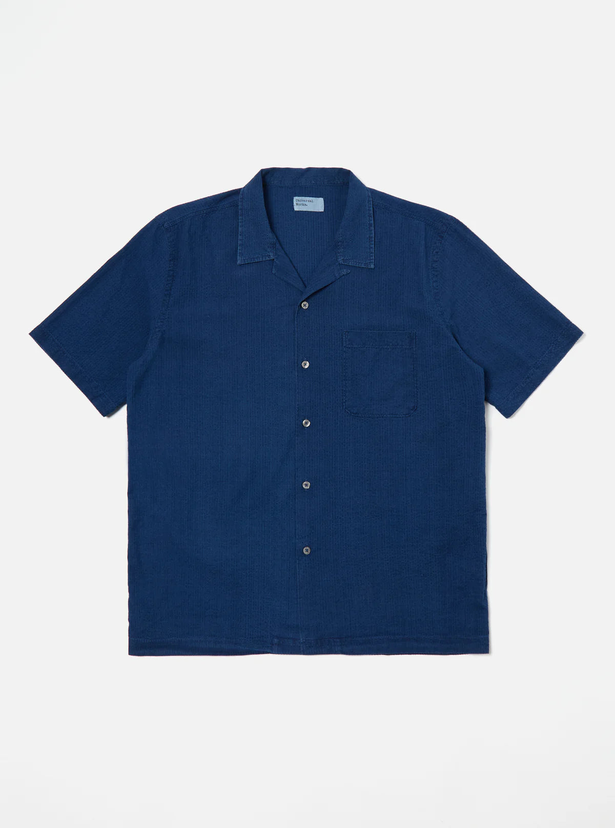 Universal Works - Road Shirt in Washed Indigo Seersucker