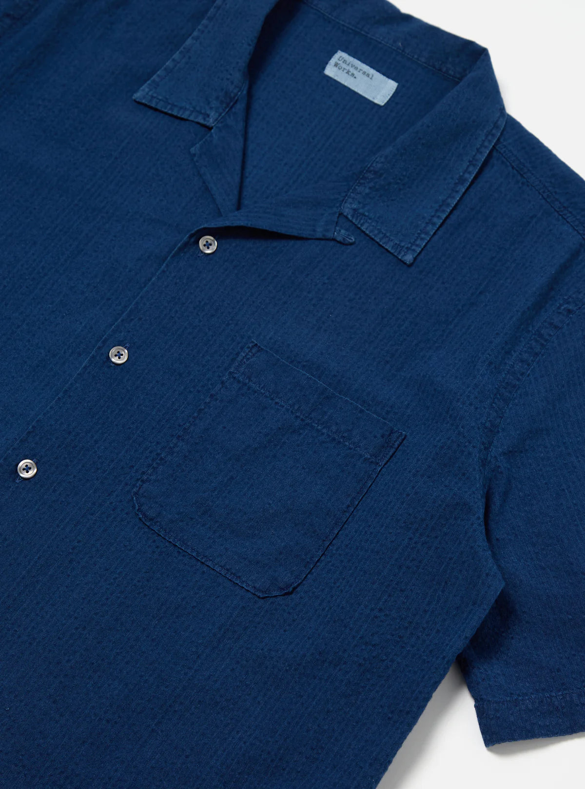Universal Works - Road Shirt in Washed Indigo Seersucker
