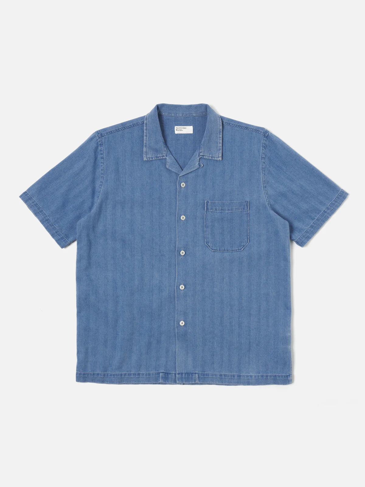 Universal Works - Road Shirt in Washed Indigo Herringbone Denim