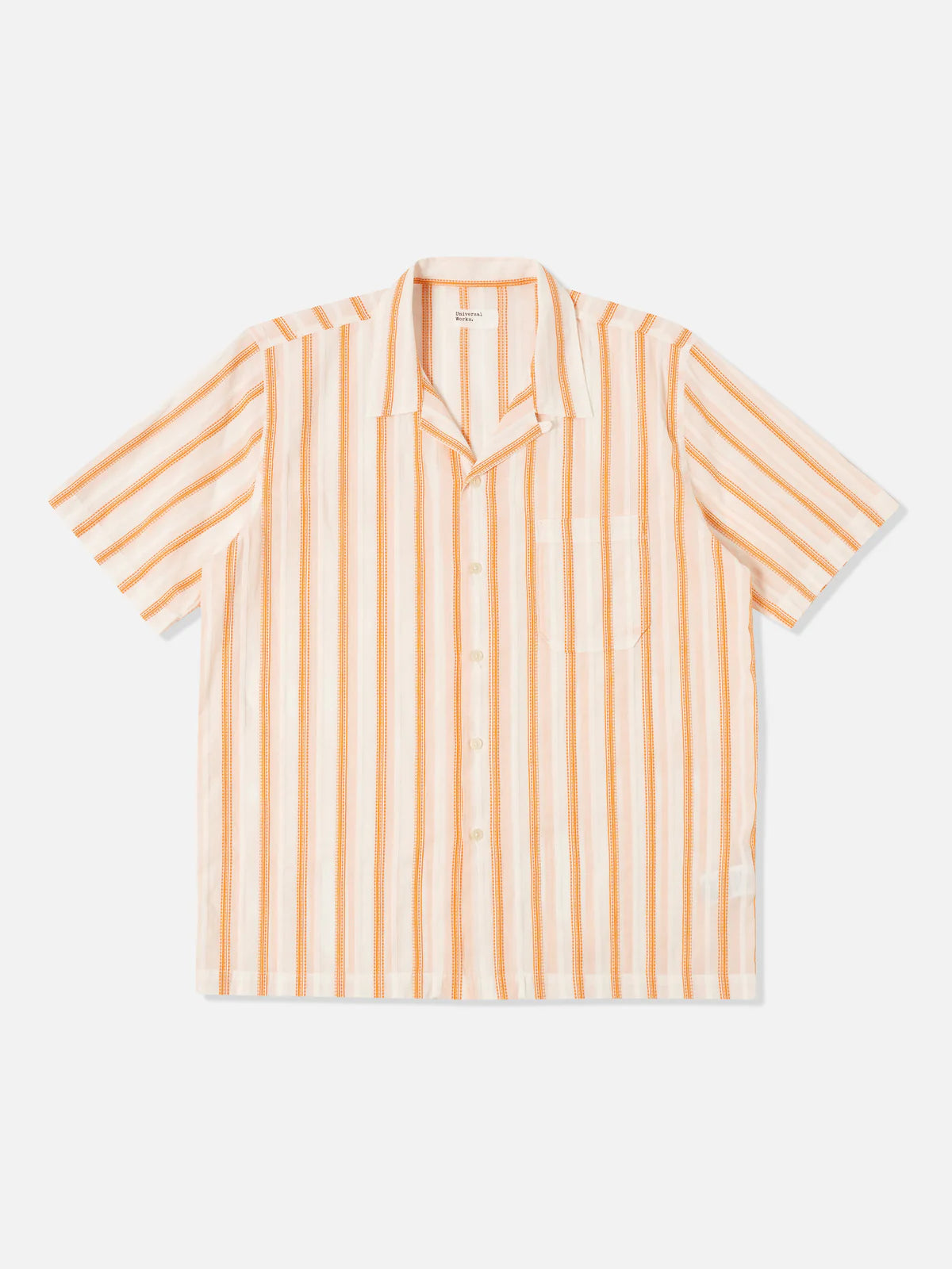 Universal Works - Road Shirt in White/Orange Fans Stripe Cotton