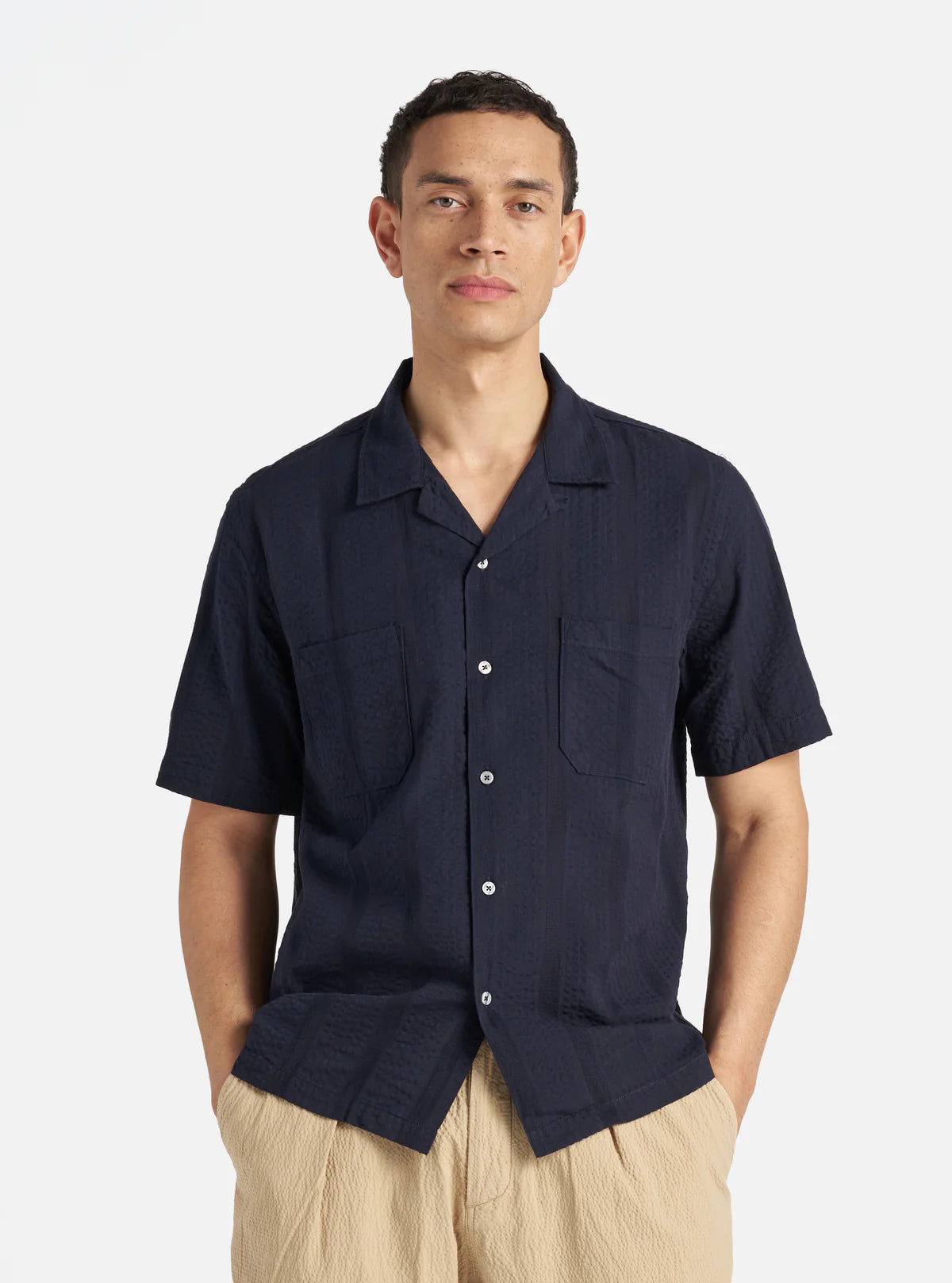 Universal Works - Sal Road Shirt in Navy Maui Cotton