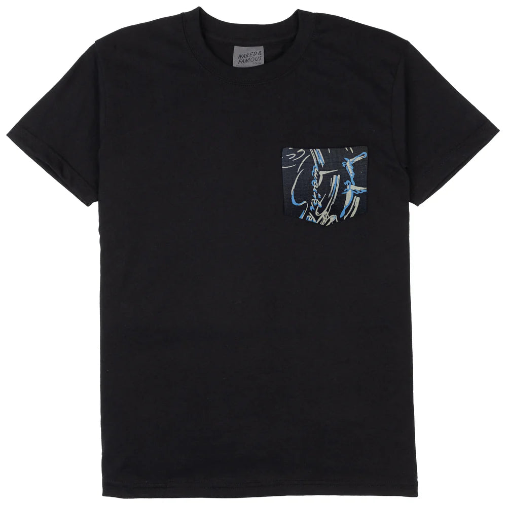 Naked & Famous - Pocket Tee: Waikiki Waves in Black