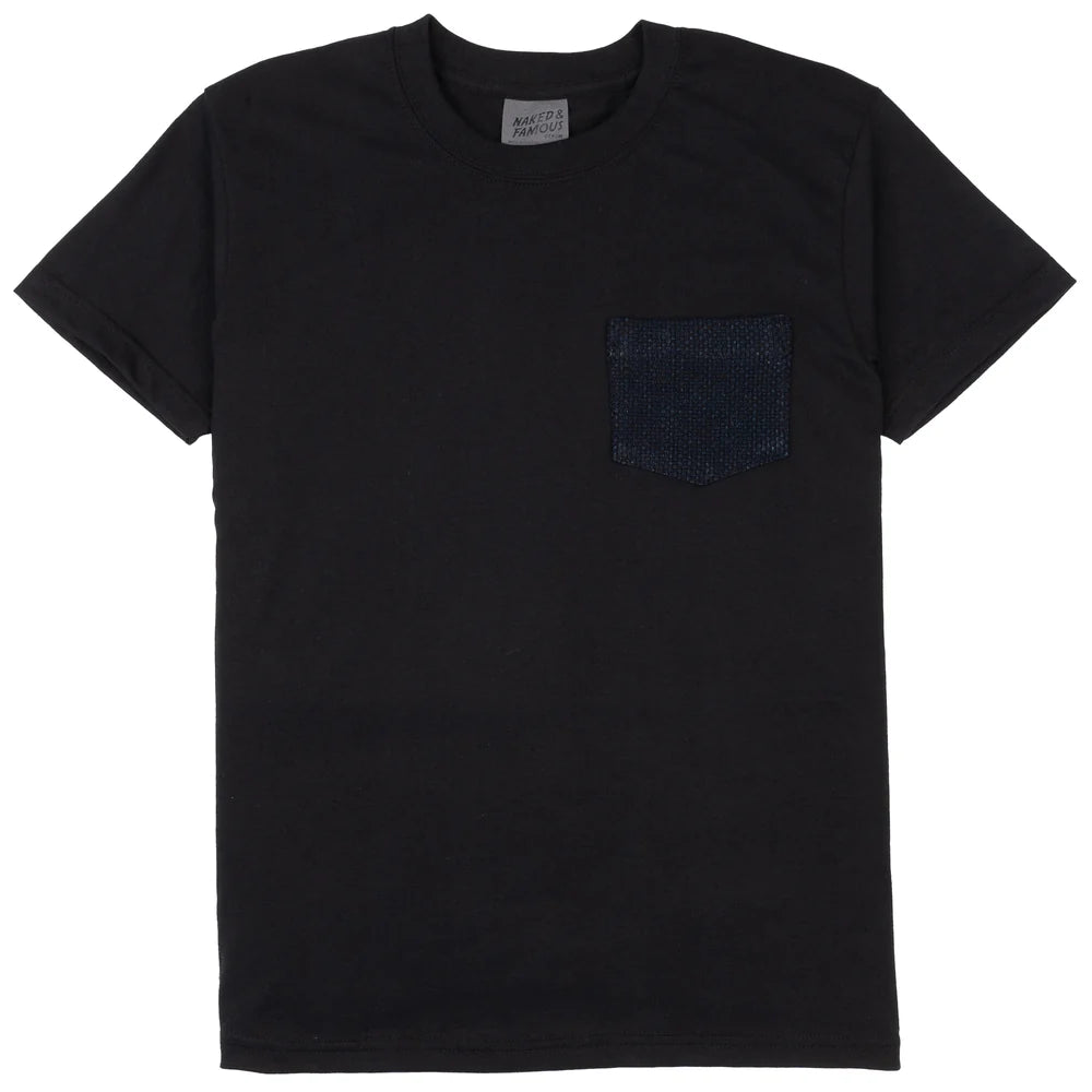 Naked & Famous - Pocket Tee: Indigo Sashiko in Black