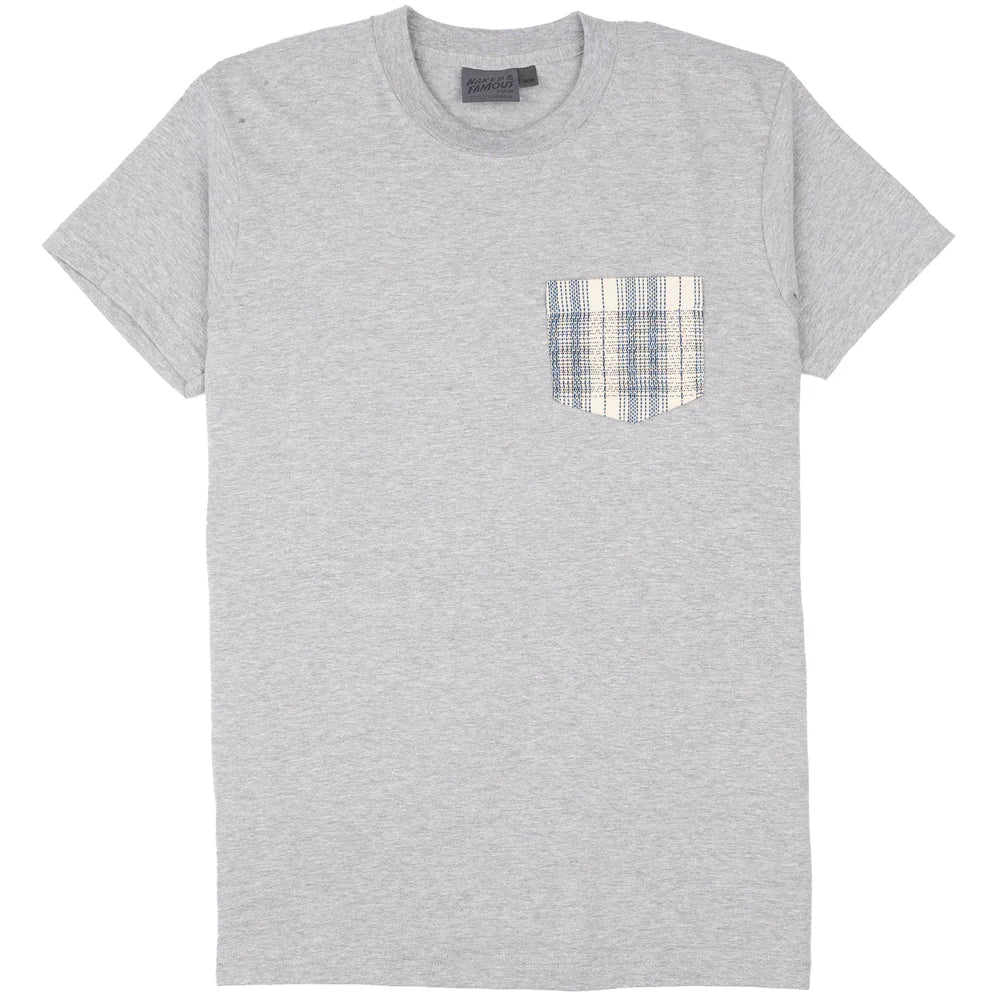 Naked & Famous - Pocket Tee: Asagi Sashiko in Heather Grey