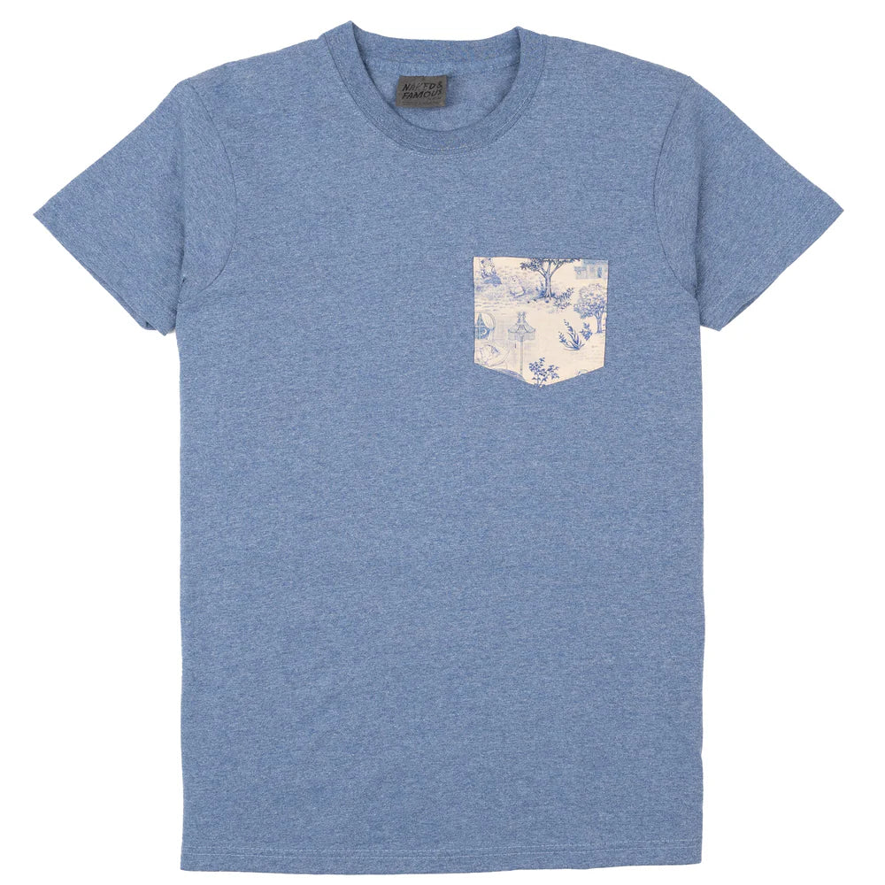Naked & Famous - Pocket Tee: Linen Cat in Heather Blue