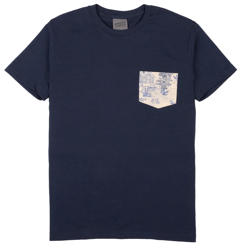 Naked & Famous - Pocket Tee: Linen Cat in Navy