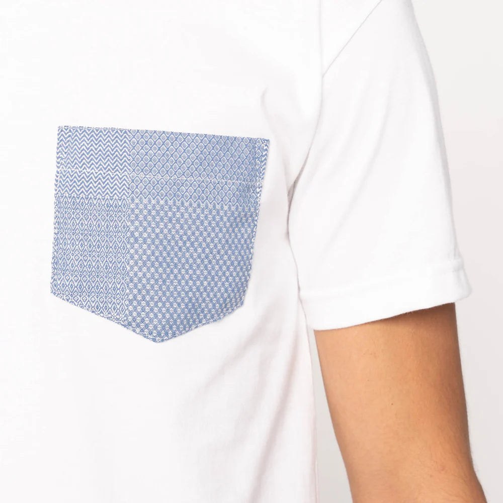 Naked & Famous - Pocket Tee: Dobby Patchwork in White