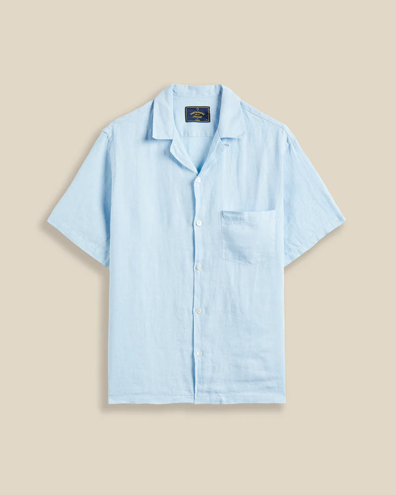 Portuguese Flannel - Linen Camp Collar in Sky