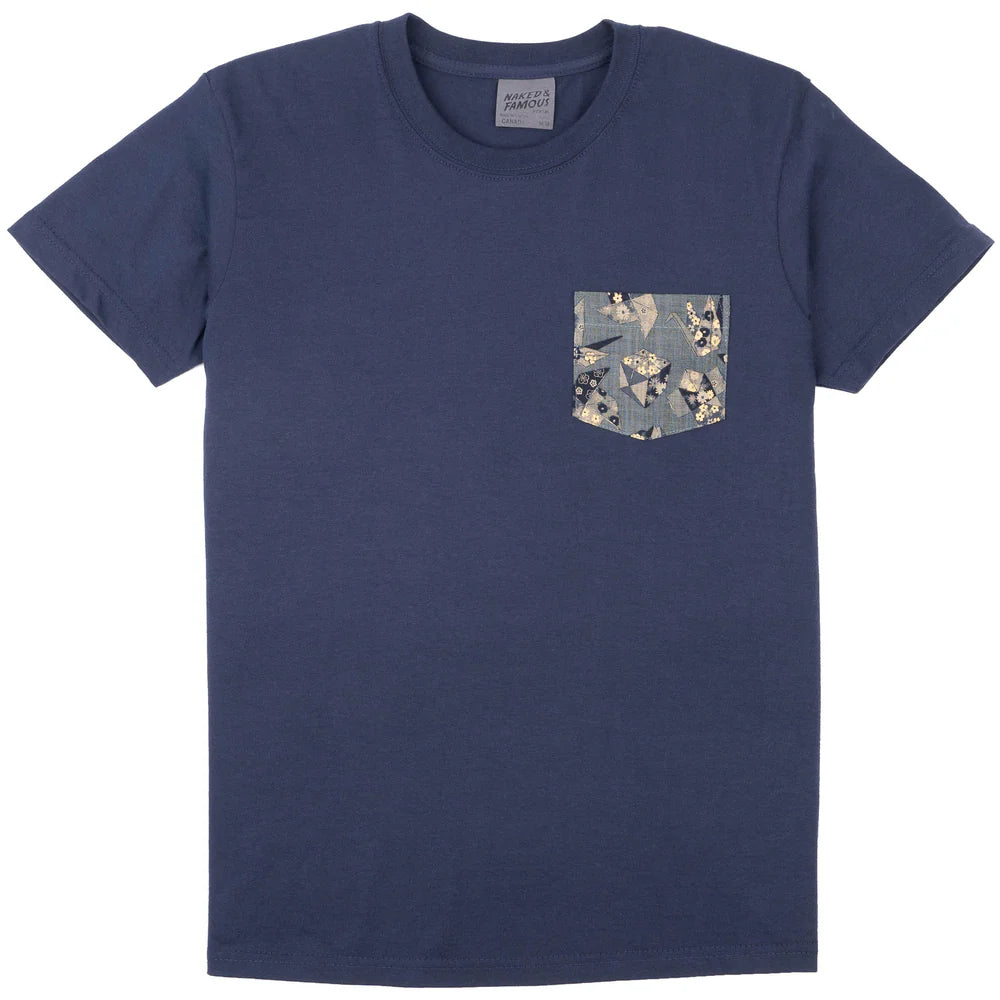 Naked & Famous - Pocket Tee: Origami Poplin in Navy