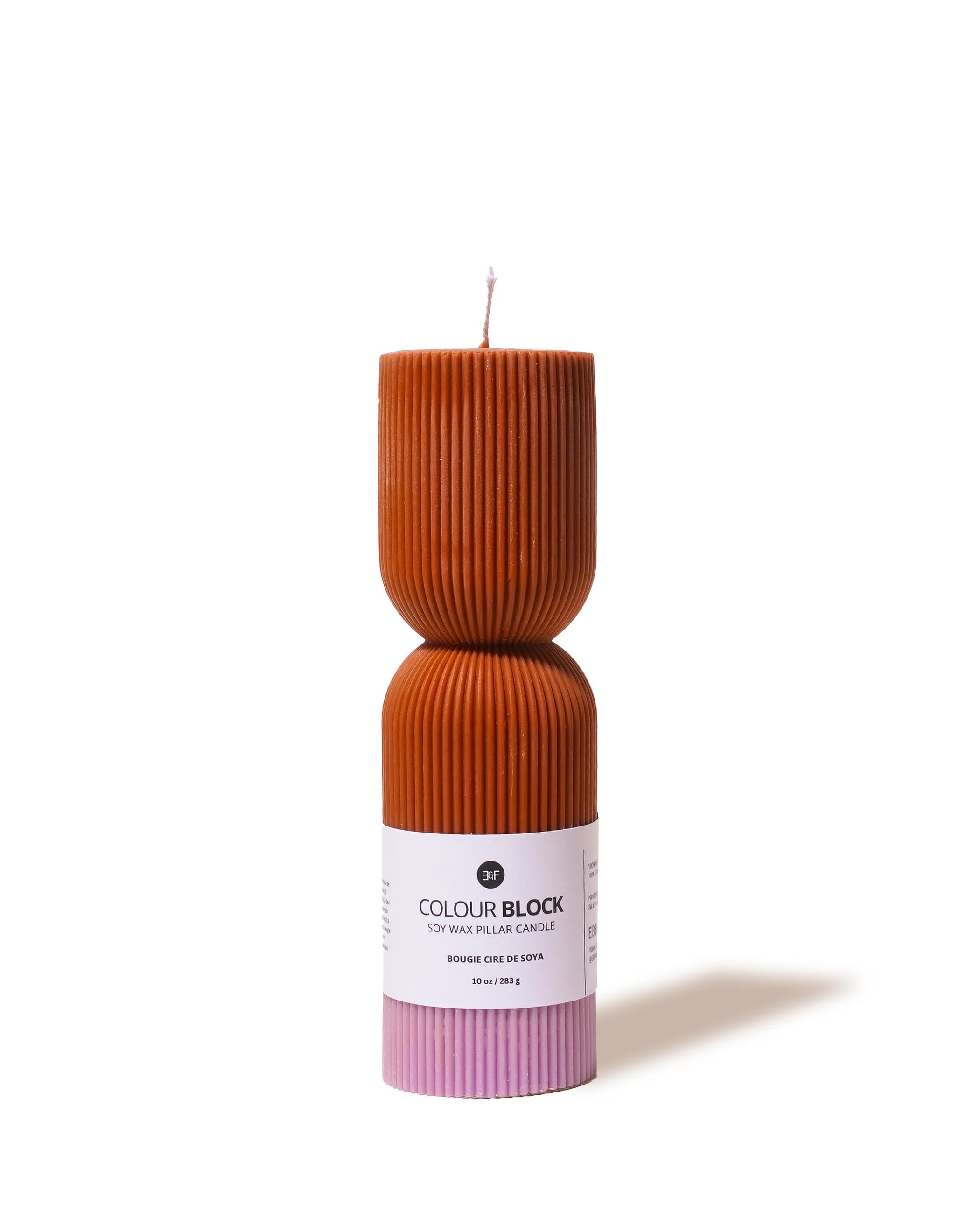 Ebb and Flow - Colour Block Pillar Candle in Burnt Orange and Violet