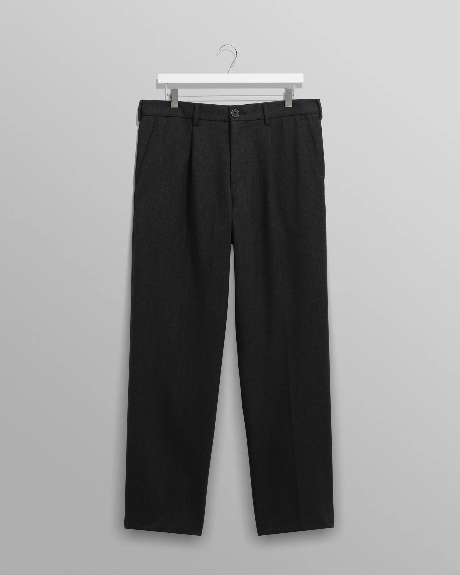 Wax London - Aubyn Charcoal Wool Blend Twill Pleated Trousers