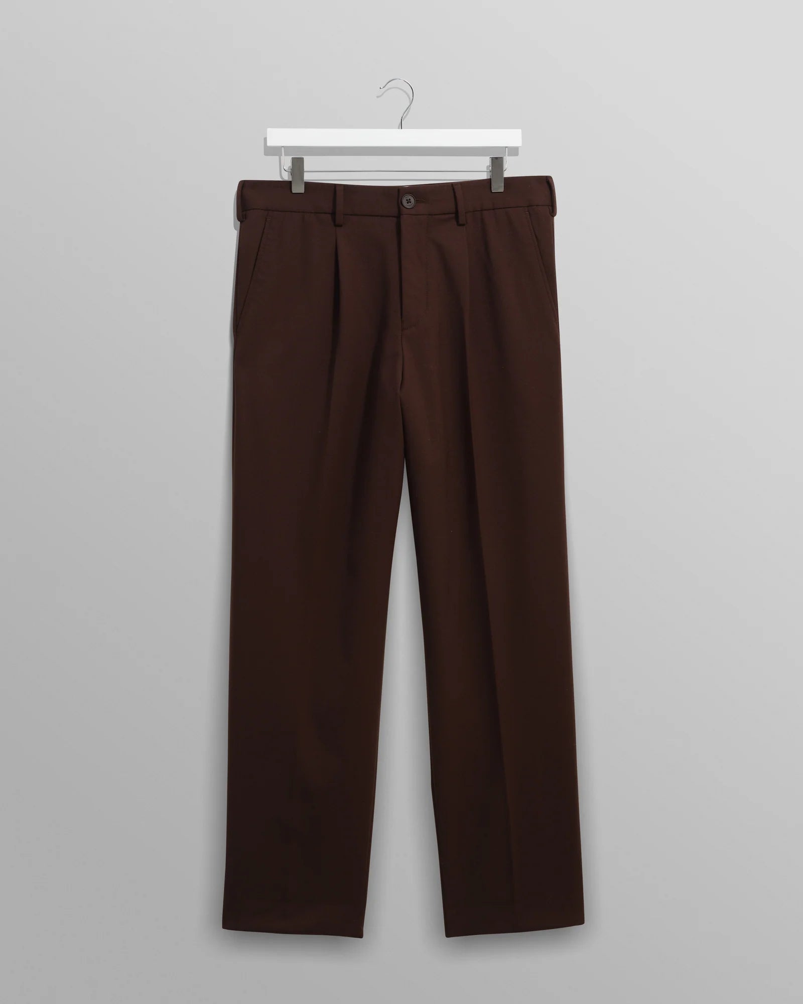 Wax London - Aubyn Dark Brown Wool Blend Twill Pleated Trousers