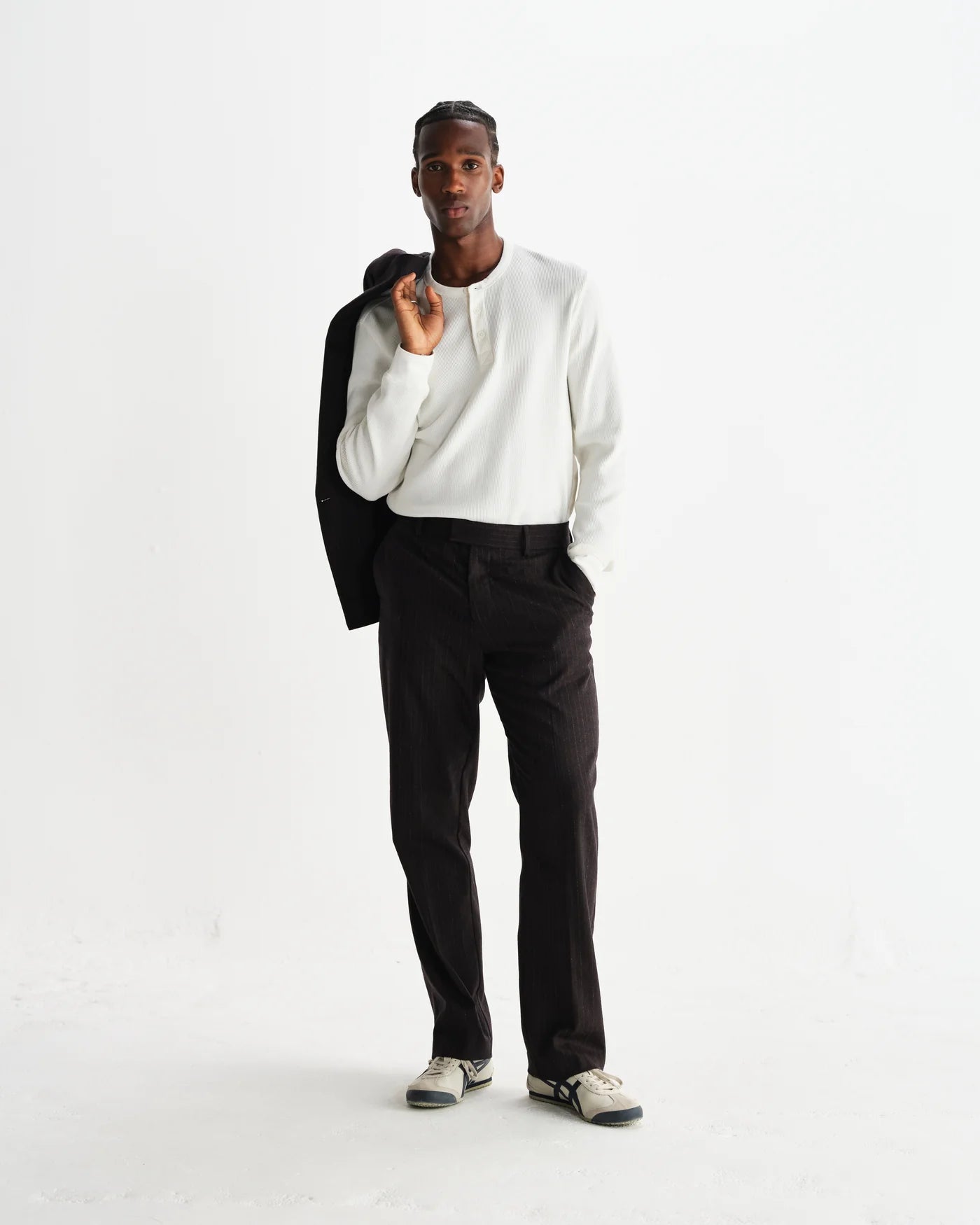 Wax London - Aston Dark Brown Wool Pinstripe Trousers