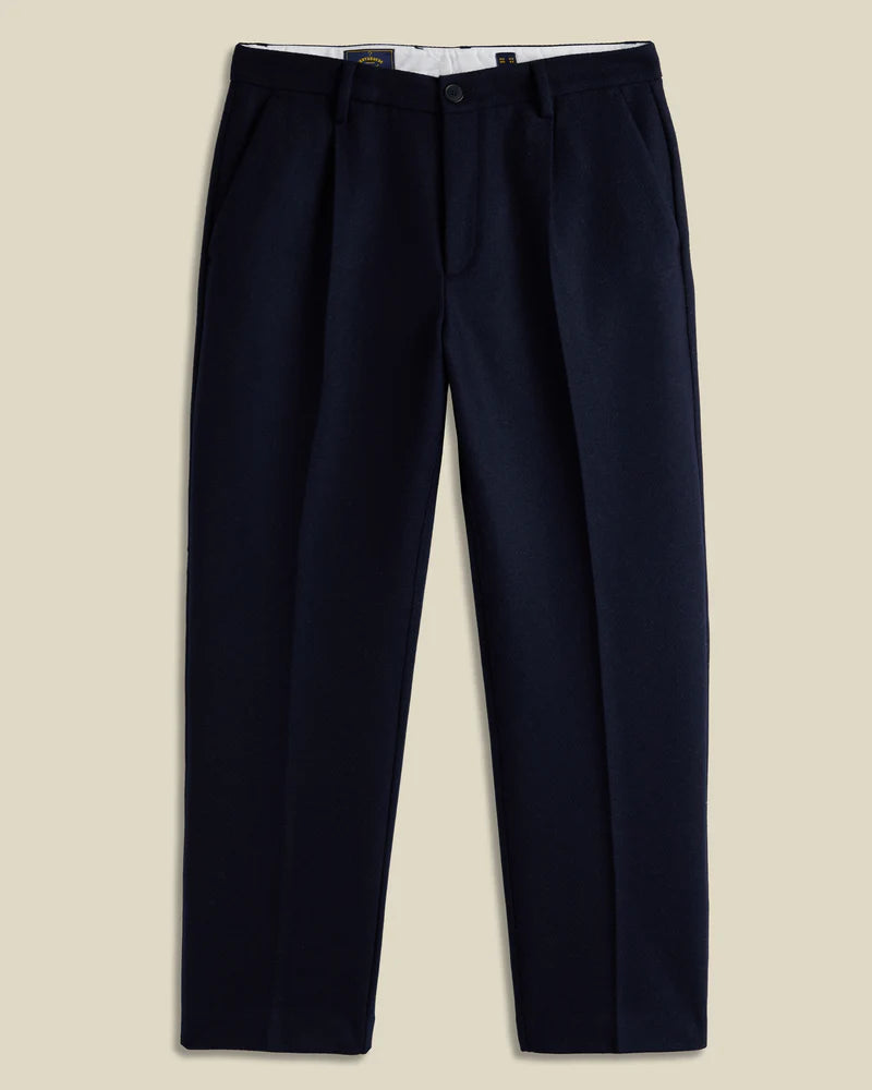 Portuguese Flannel - Single Pleat Trousers in Navy Wool
