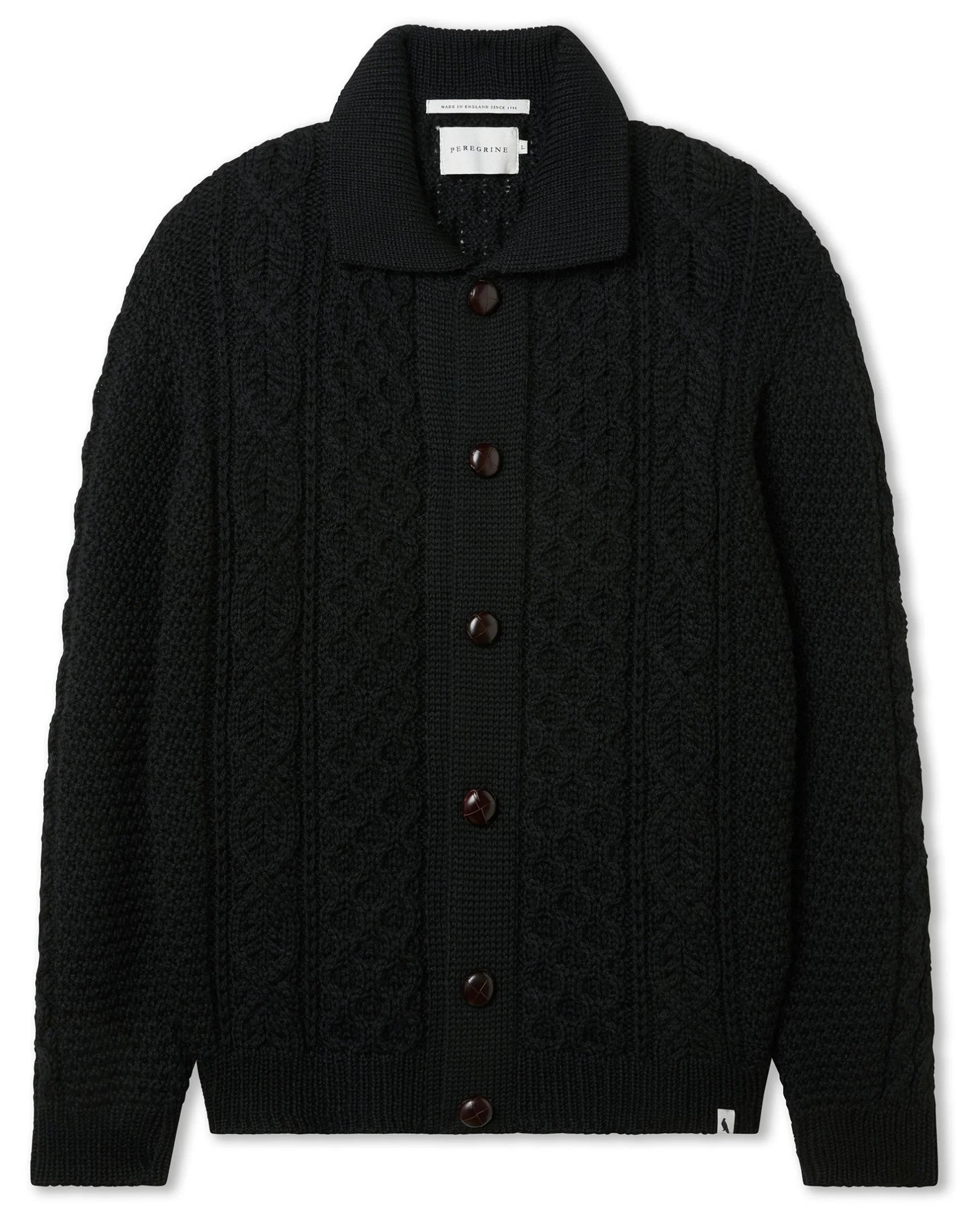 Peregrine - Hudson Aran Cardigan in Black