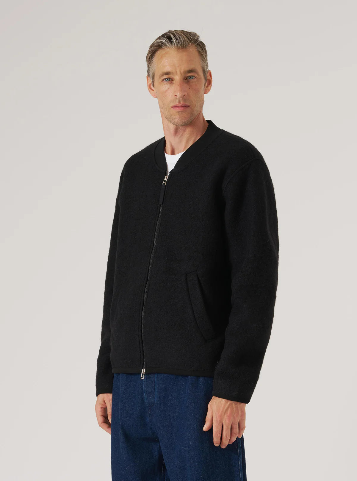 Universal Works - Wool Fleece Zip Bomber in Black