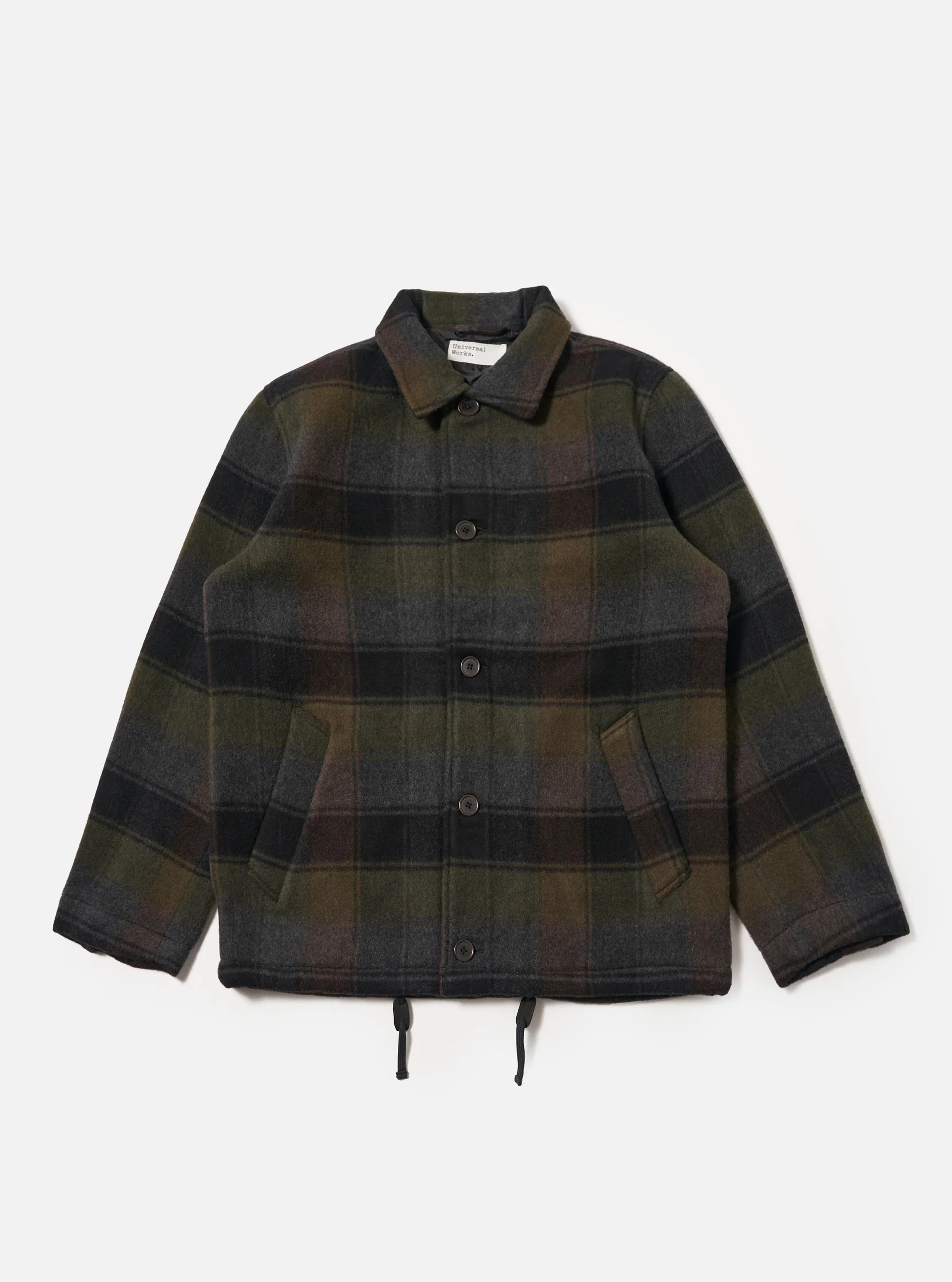 Universal Works - Berlin Wool Check Wayfarer Jacket in Black/Brown