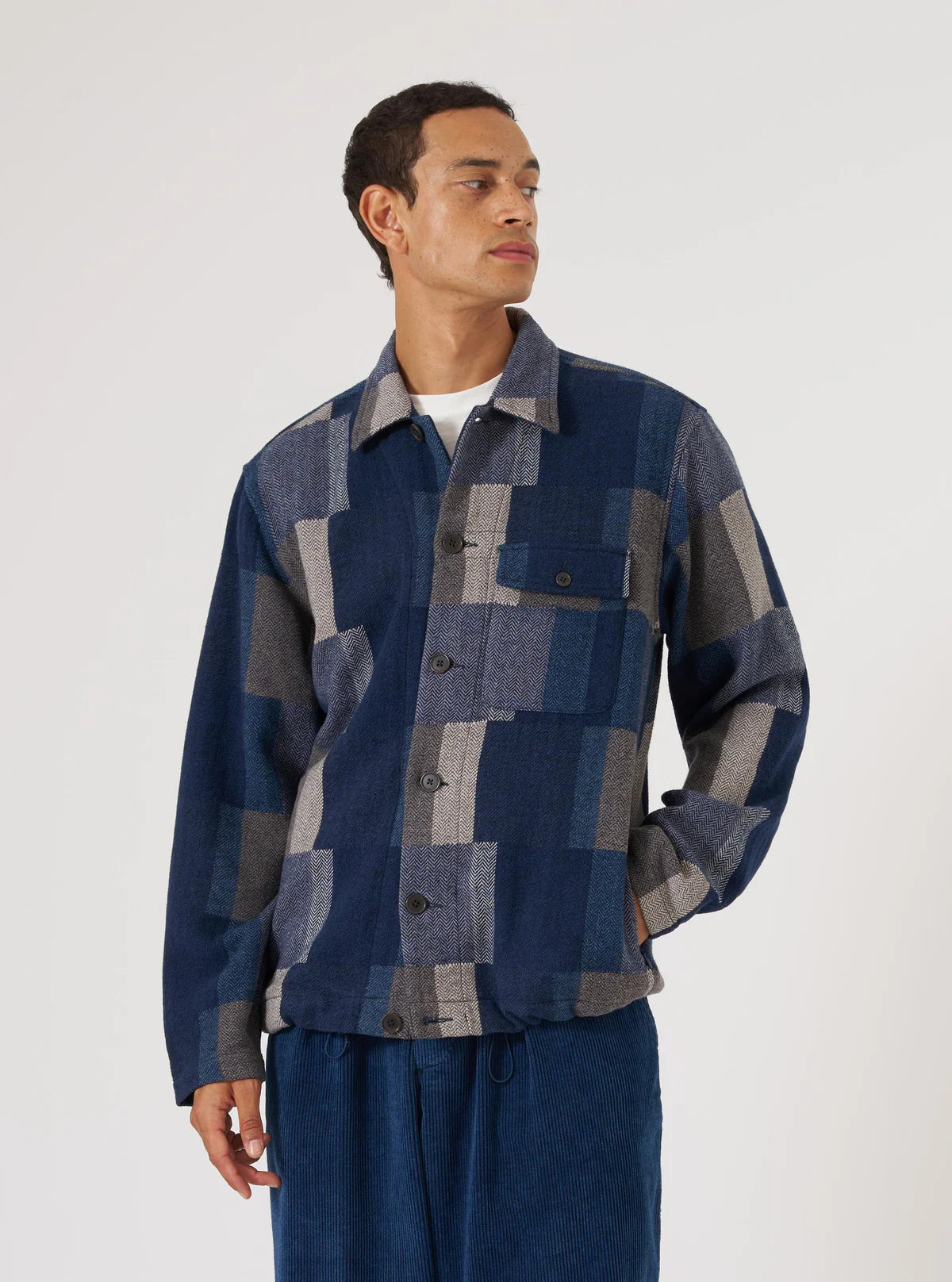 Universal Works - L/S Tech Overshirt Navy Japanese Patchwork