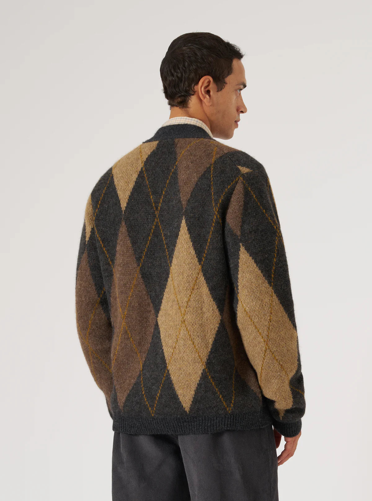 Universal Works - Langdale Argyll Cardigan in Brown Alpaca Knit