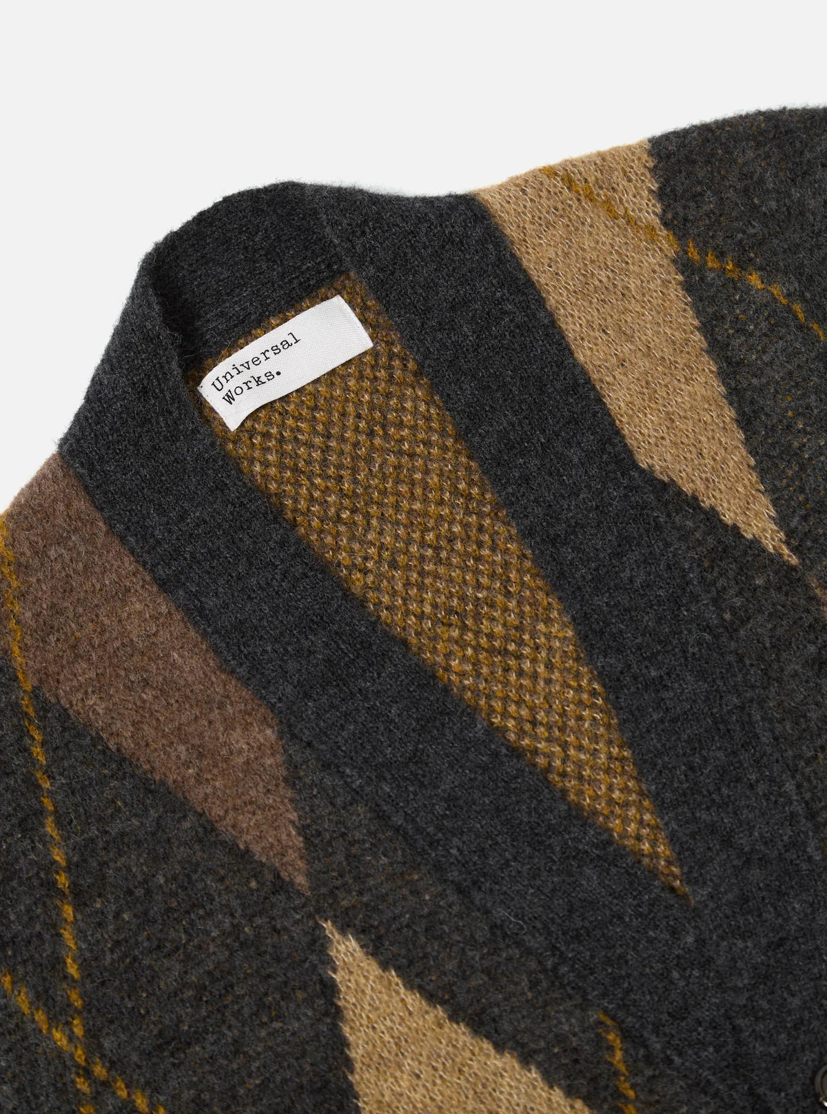 Universal Works - Langdale Argyll Cardigan in Brown Alpaca Knit