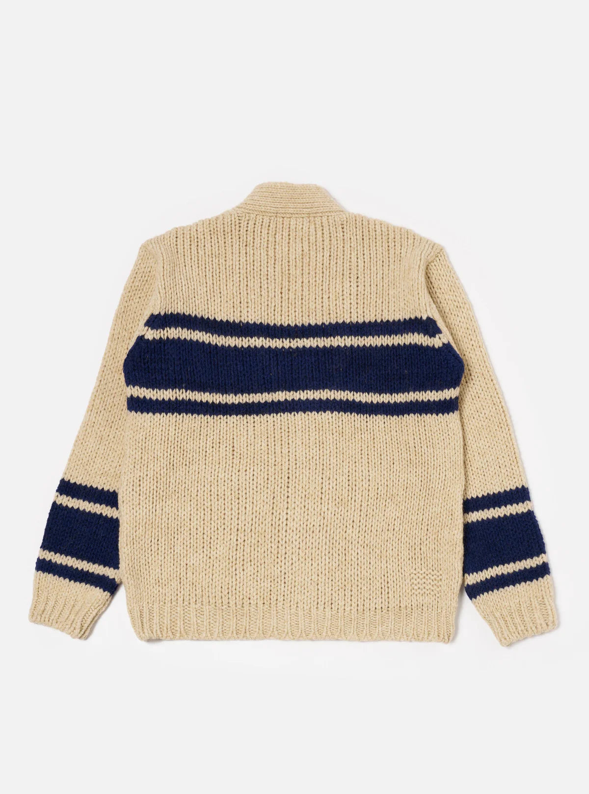 Universal Works - Langdale Cardigan Sand Chunky Knit Stripe