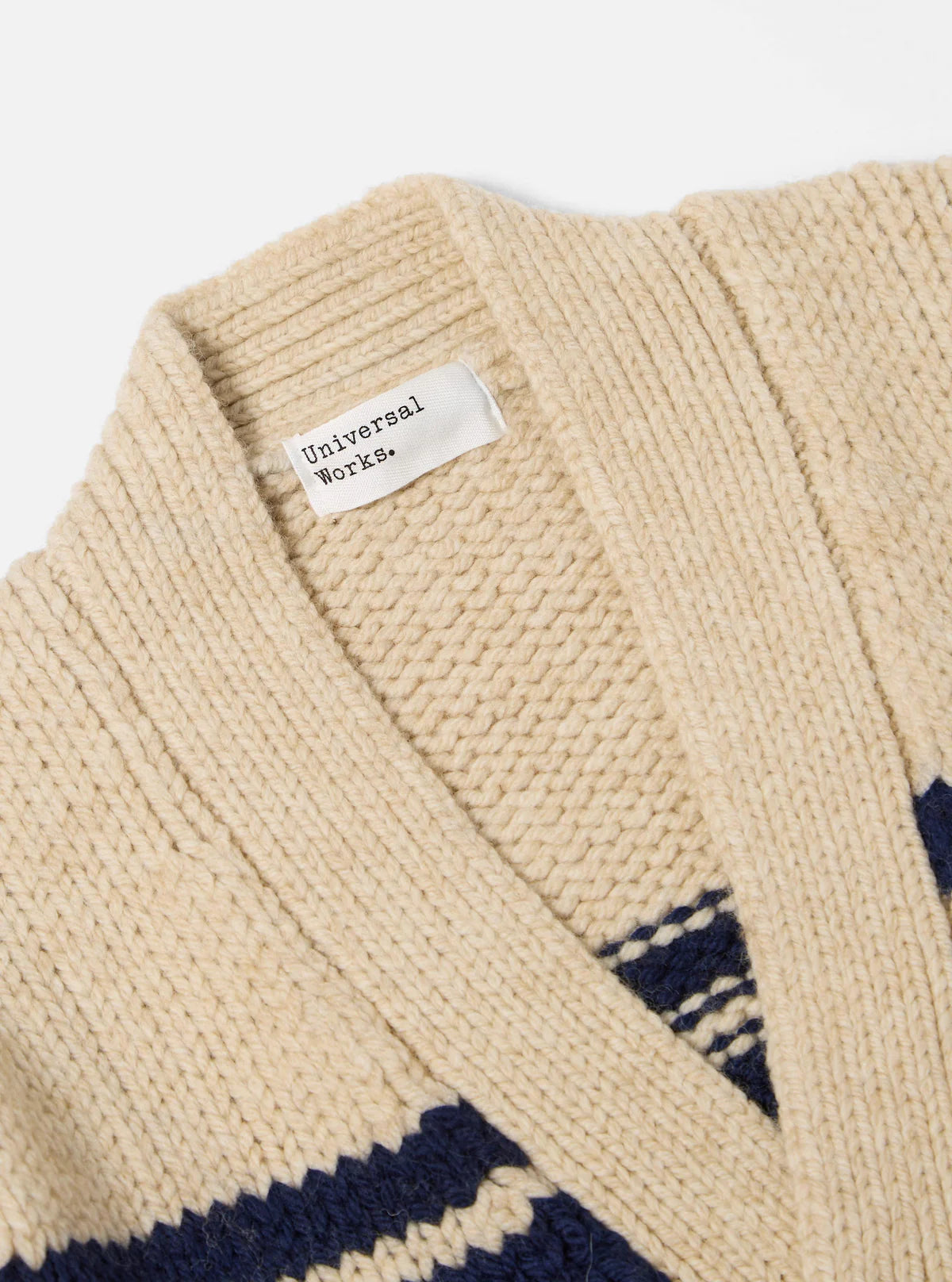 Universal Works - Langdale Cardigan Sand Chunky Knit Stripe